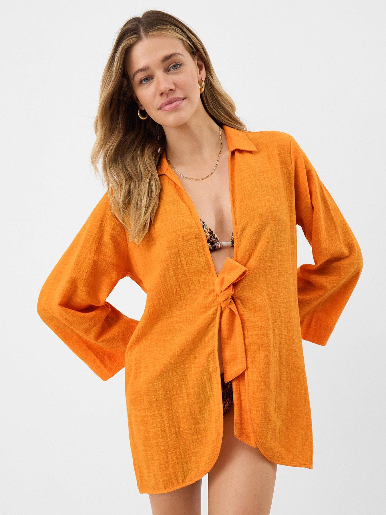 Image 1 of 5 of Accessorize Tie Beach Cover Up Shirt - Orange