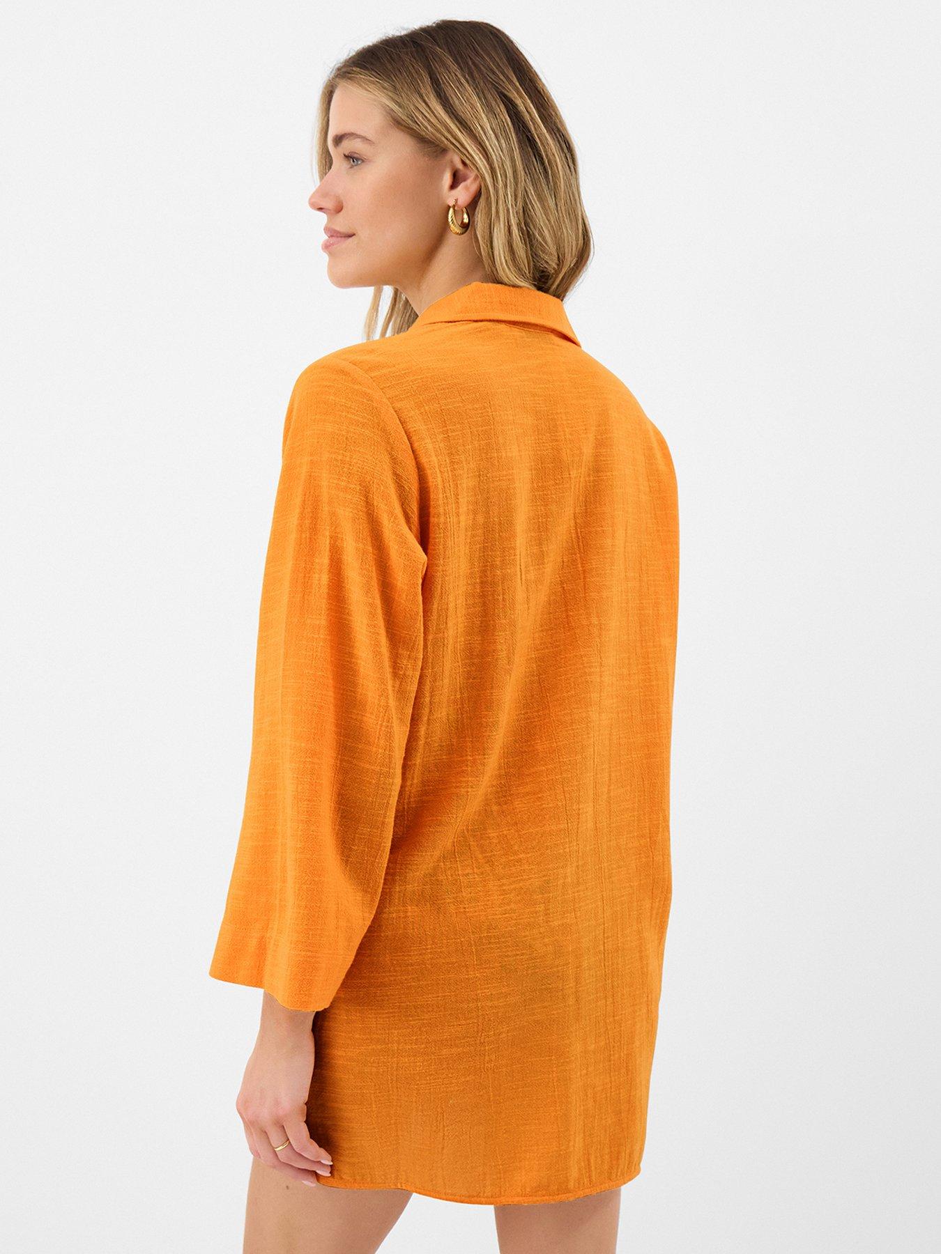 Image 2 of 5 of Accessorize Tie Beach Cover Up Shirt - Orange