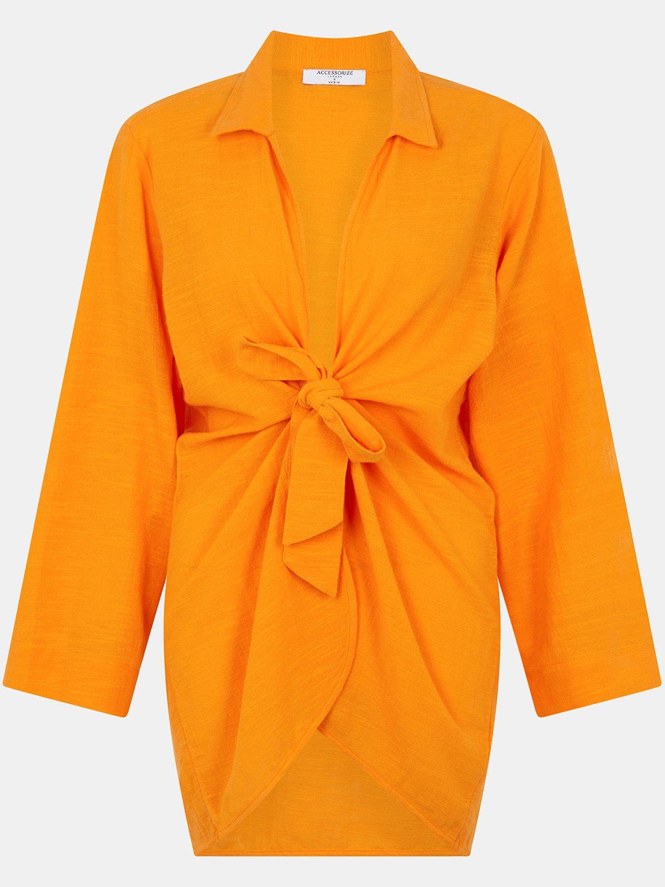 Image 3 of 5 of Accessorize Tie Beach Cover Up Shirt - Orange