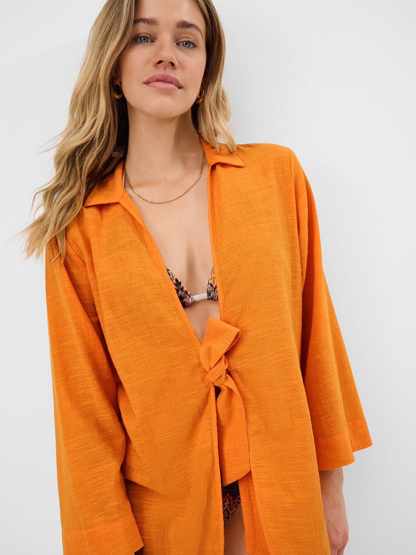 Image 4 of 5 of Accessorize Tie Beach Cover Up Shirt - Orange