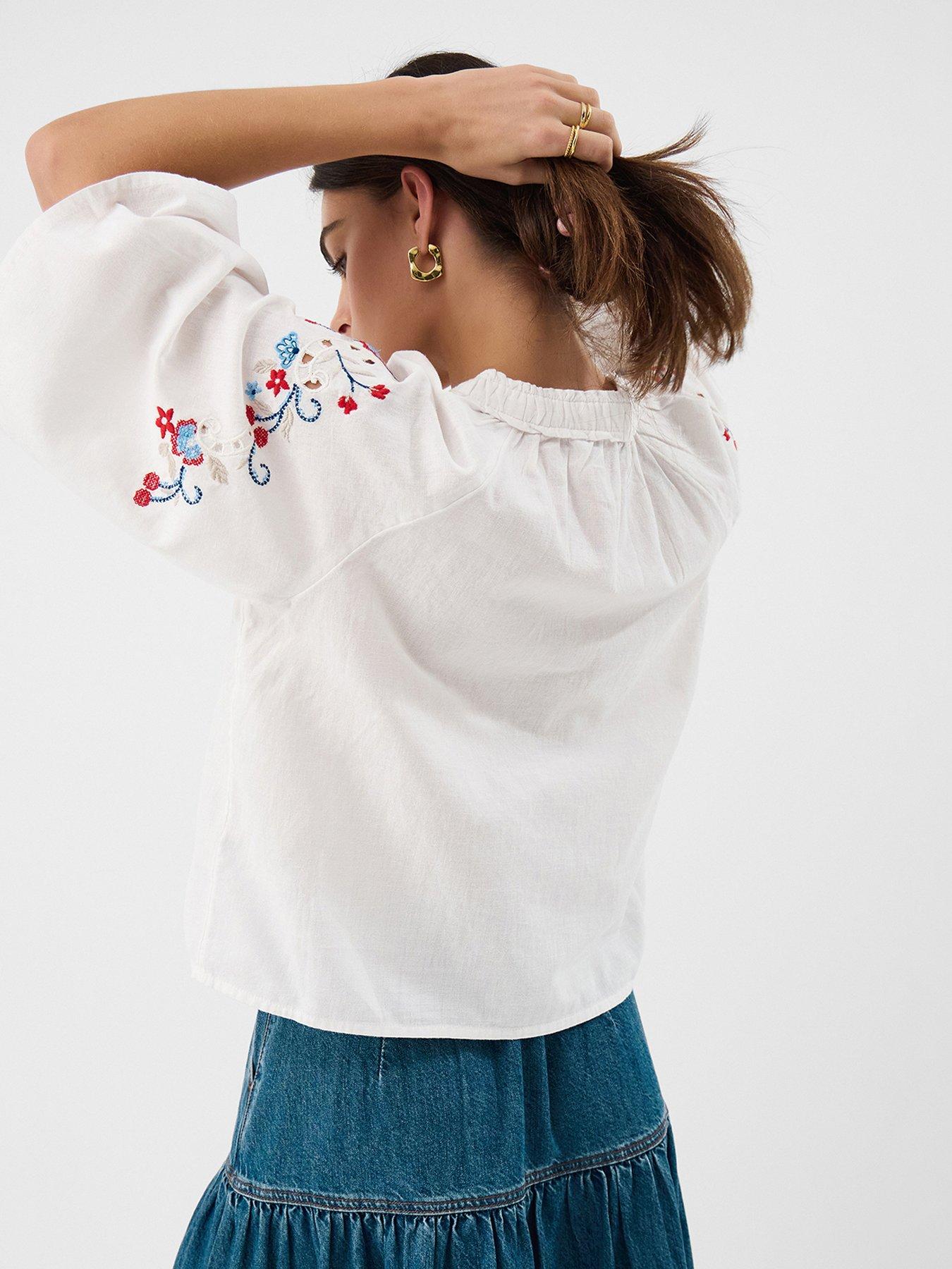 Image 2 of 5 of Accessorize Floral Emb Blouse - White