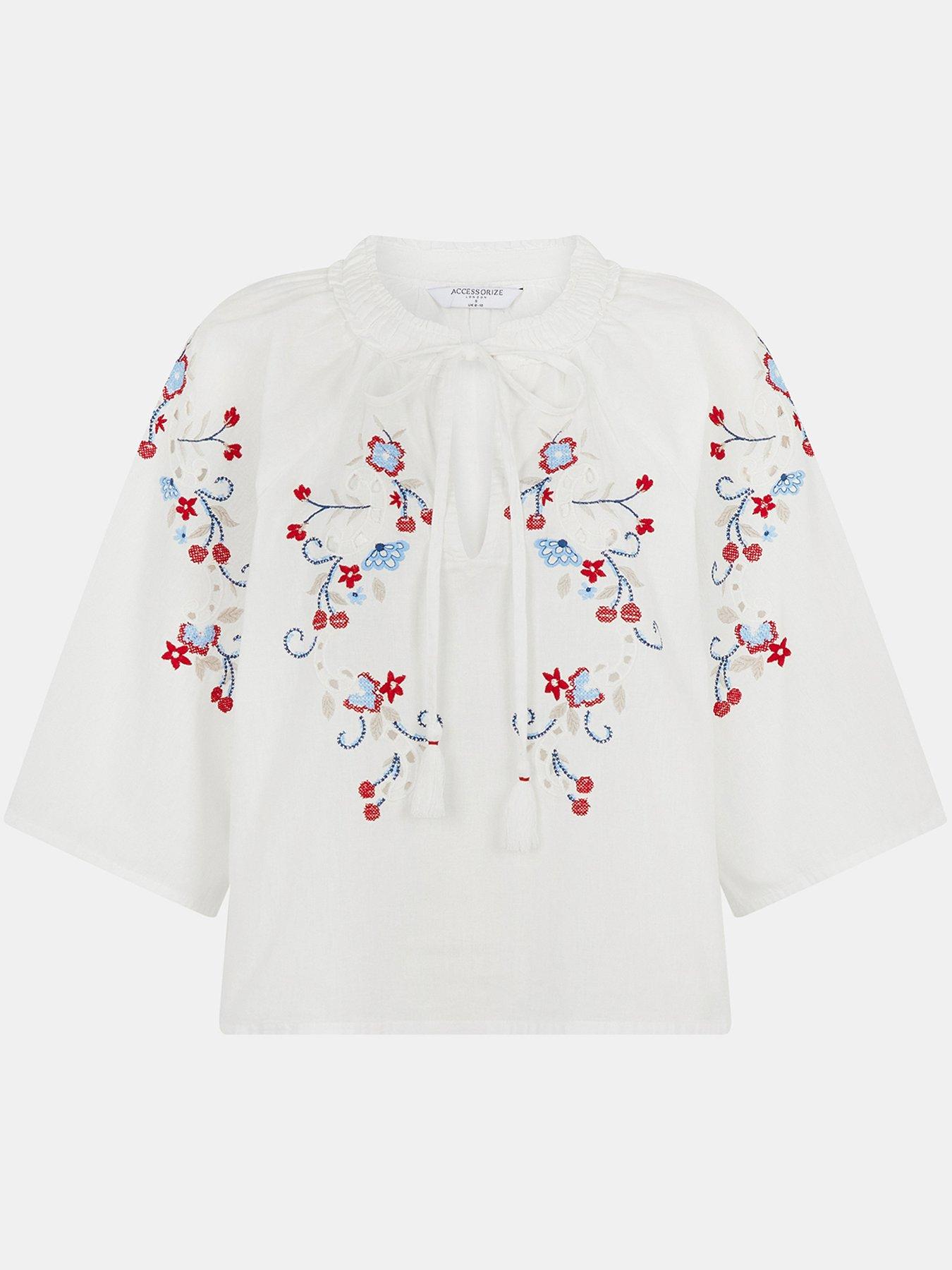 Image 3 of 5 of Accessorize Floral Emb Blouse - White