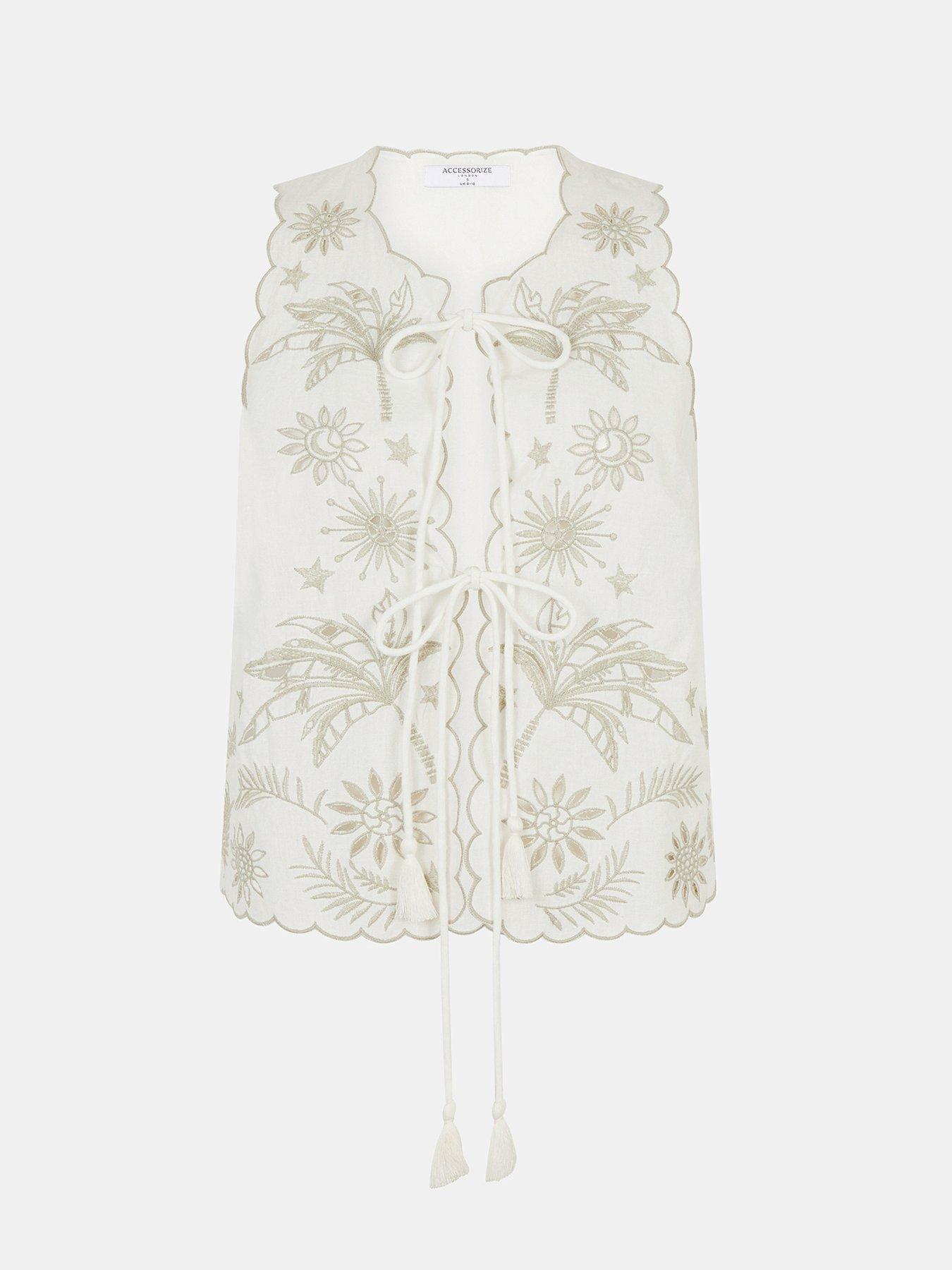 Image 5 of 5 of Accessorize Floral Cut Out Sleeveless - Cream
