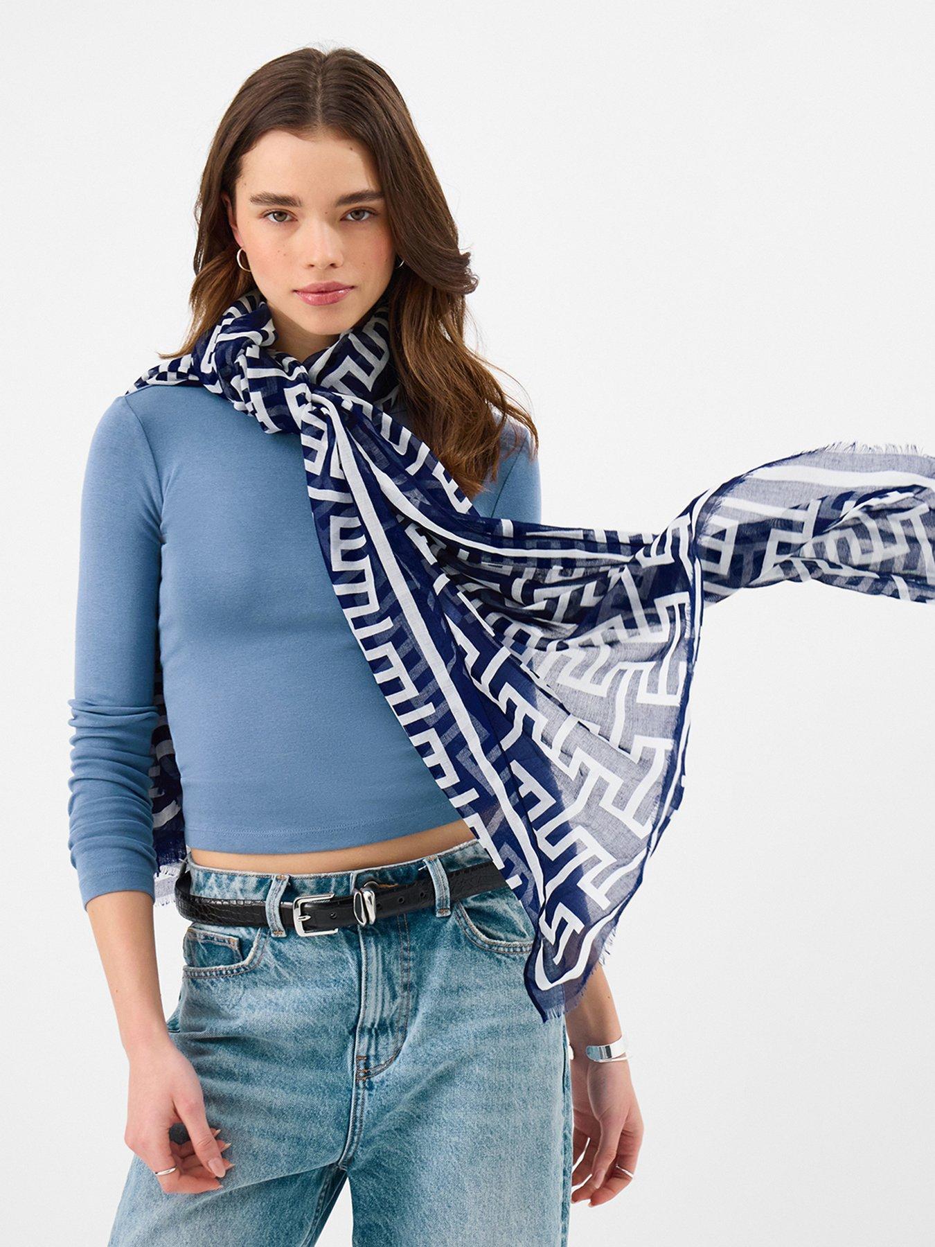 Image 2 of 3 of Accessorize Geometric Print Lightweight Scarf - Blue