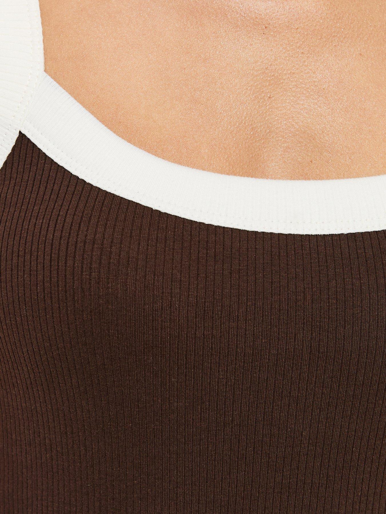 Image 5 of 5 of New Look Ribbed Scoop Neck Cami Top - Brown