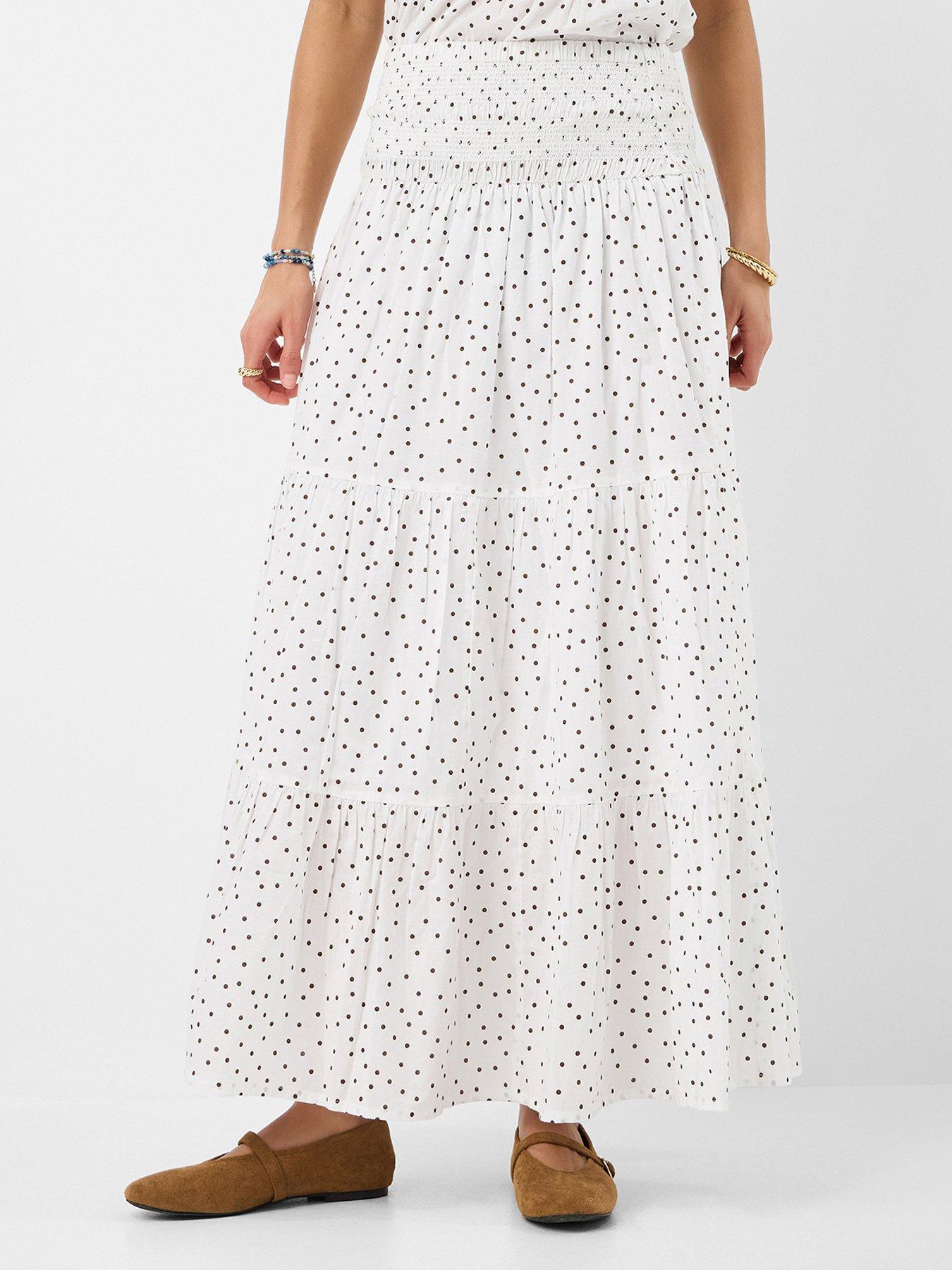 Image 1 of 5 of Accessorize Polka Dot Tiered Maxi Skirt - Cream