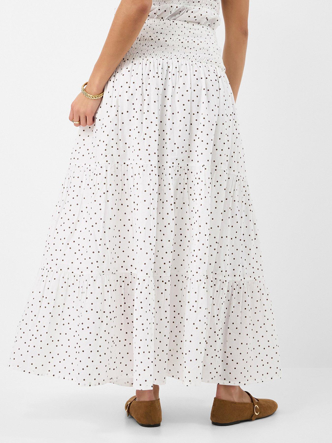 Image 2 of 5 of Accessorize Polka Dot Tiered Maxi Skirt - Cream
