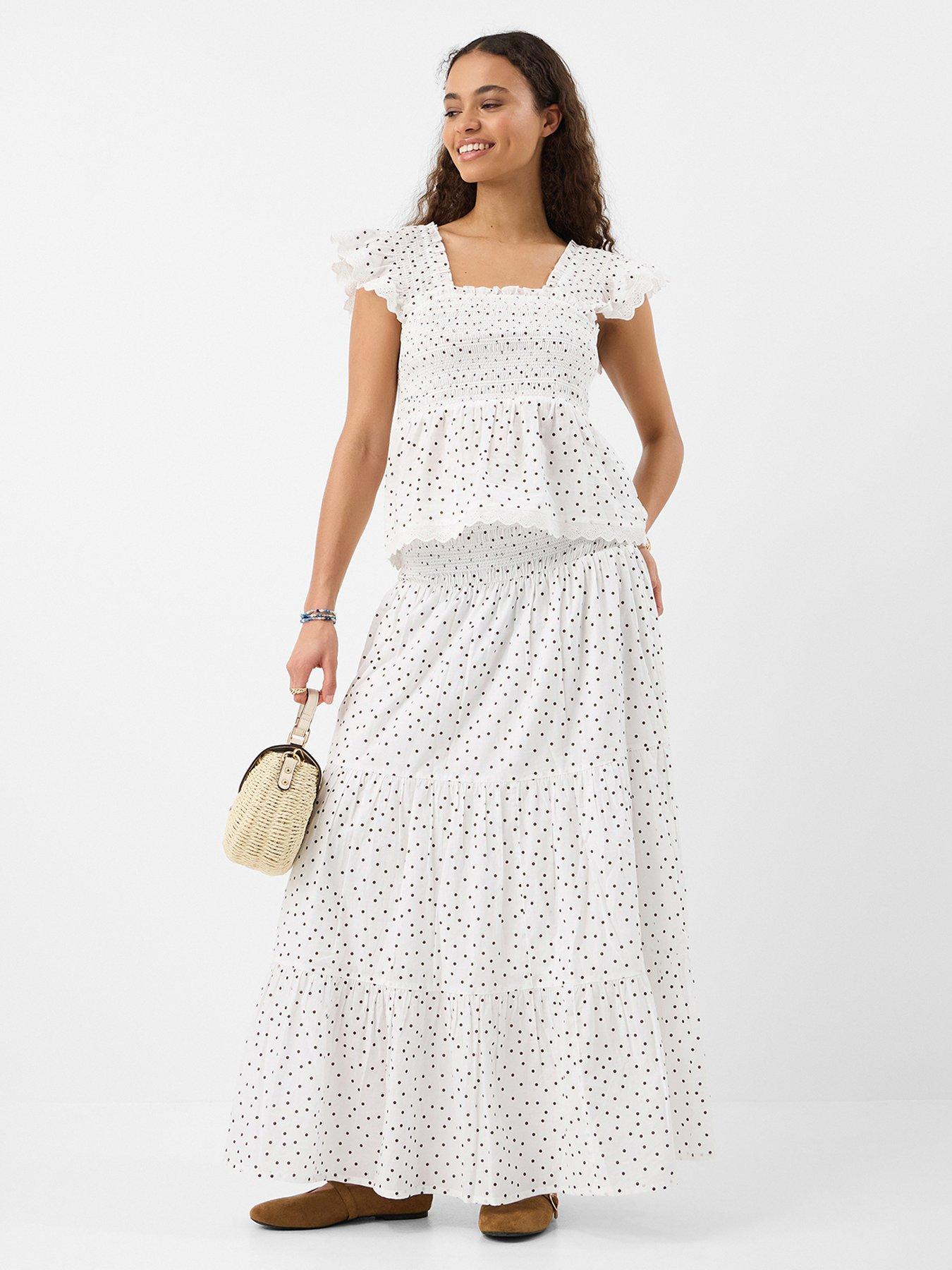 Image 3 of 5 of Accessorize Polka Dot Tiered Maxi Skirt - Cream