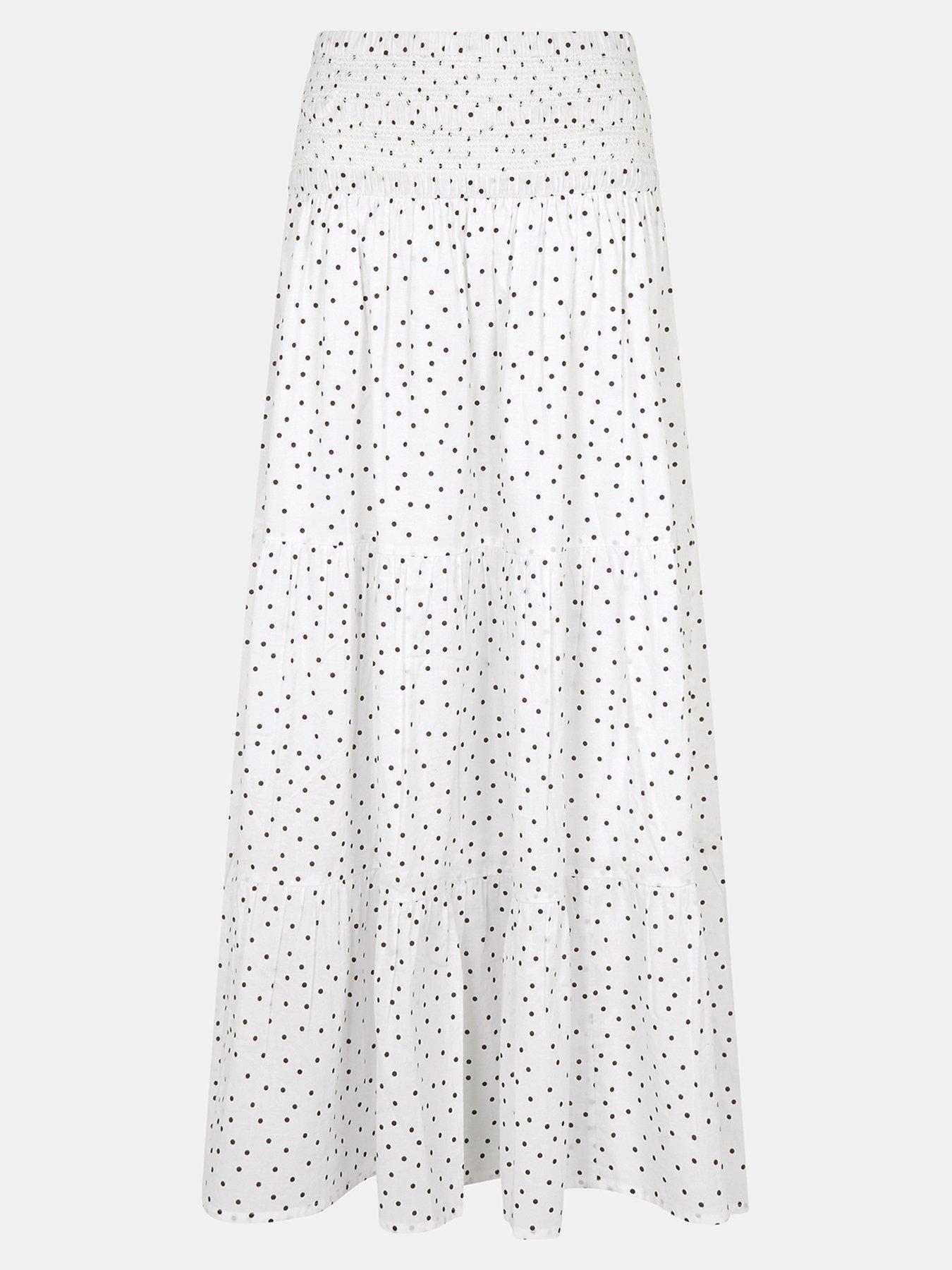 Image 5 of 5 of Accessorize Polka Dot Tiered Maxi Skirt - Cream