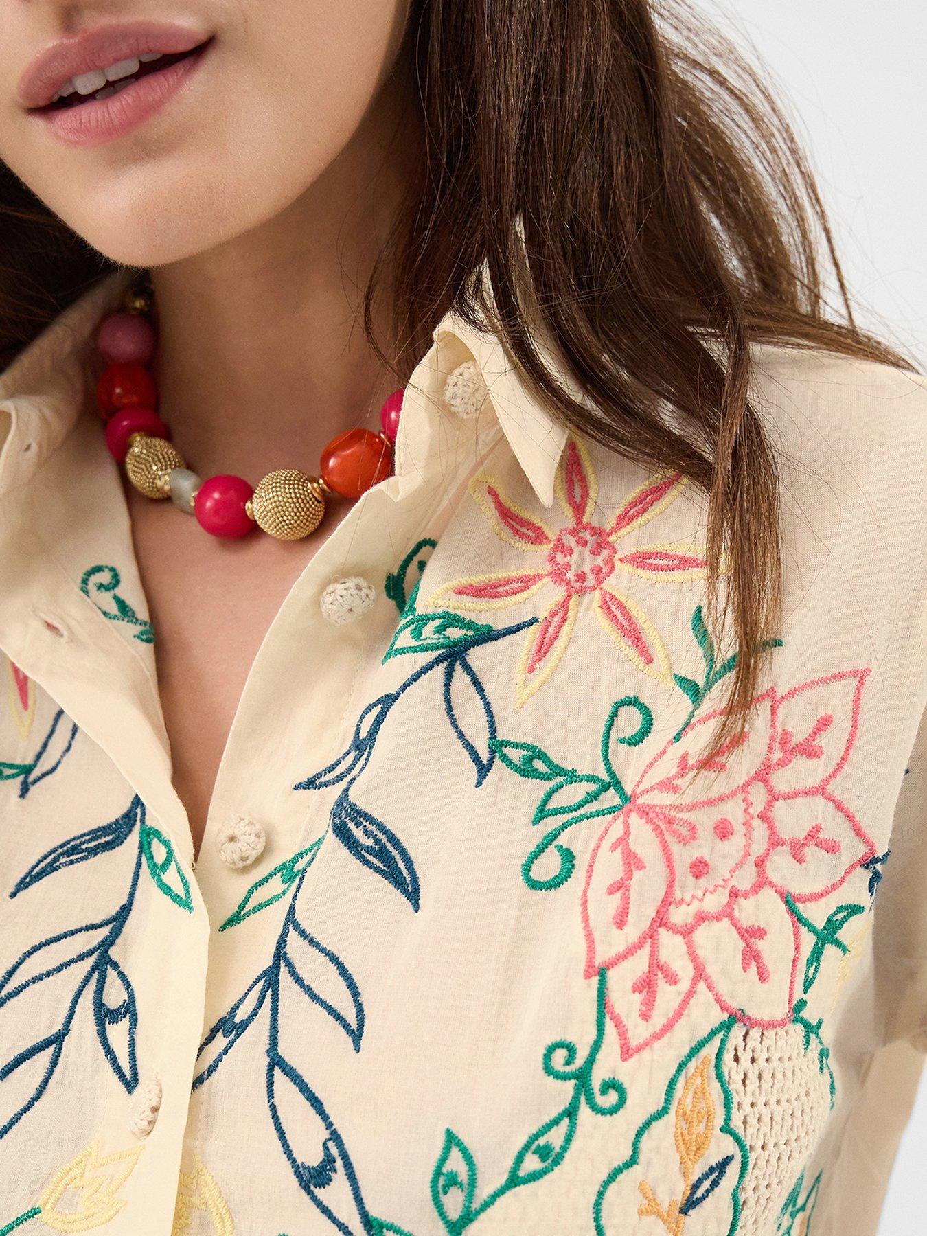 Image 4 of 5 of Accessorize Bright Cutwork Embroidered Short Sleeve Shirt - Multi