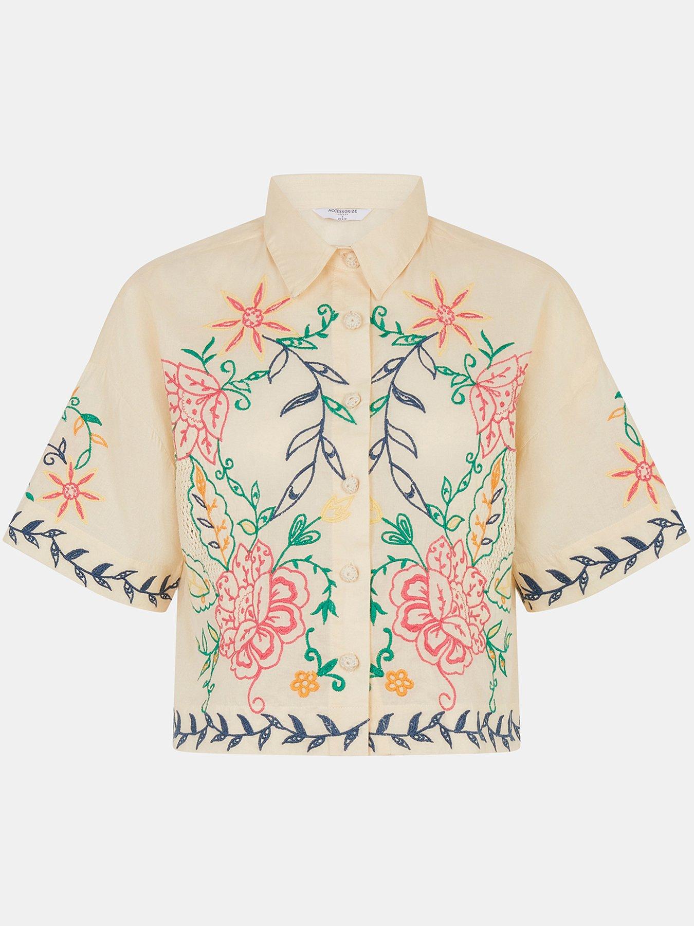 Image 5 of 5 of Accessorize Bright Cutwork Embroidered Short Sleeve Shirt - Multi