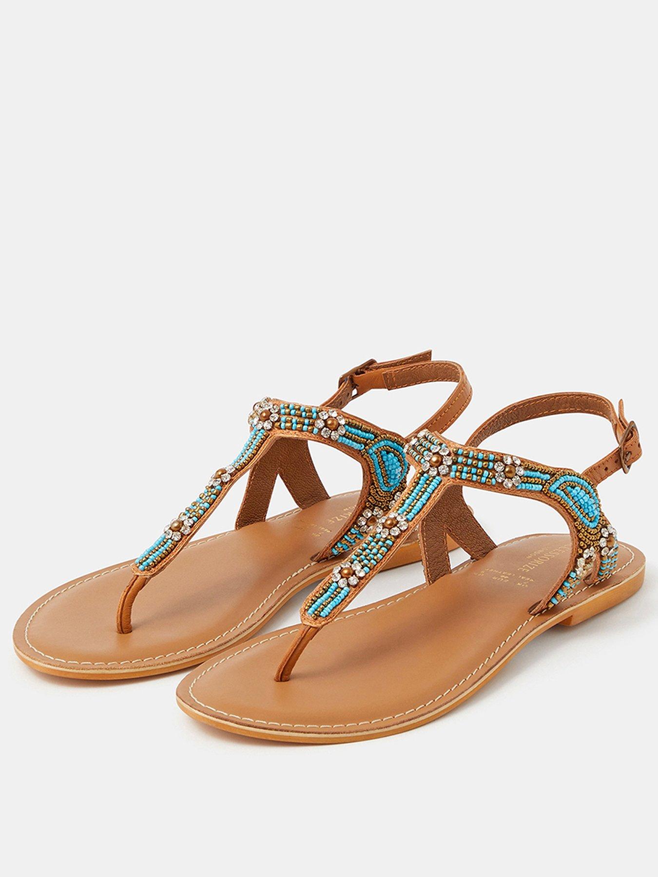 Image 2 of 3 of Accessorize Beaded Flower Sandals - Blue