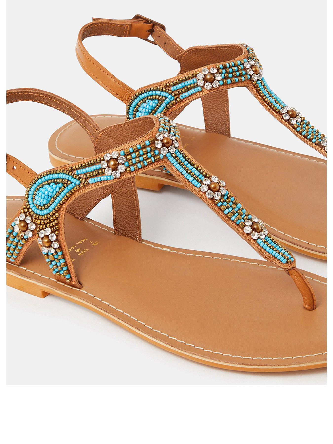 Image 3 of 3 of Accessorize Beaded Flower Sandals - Blue