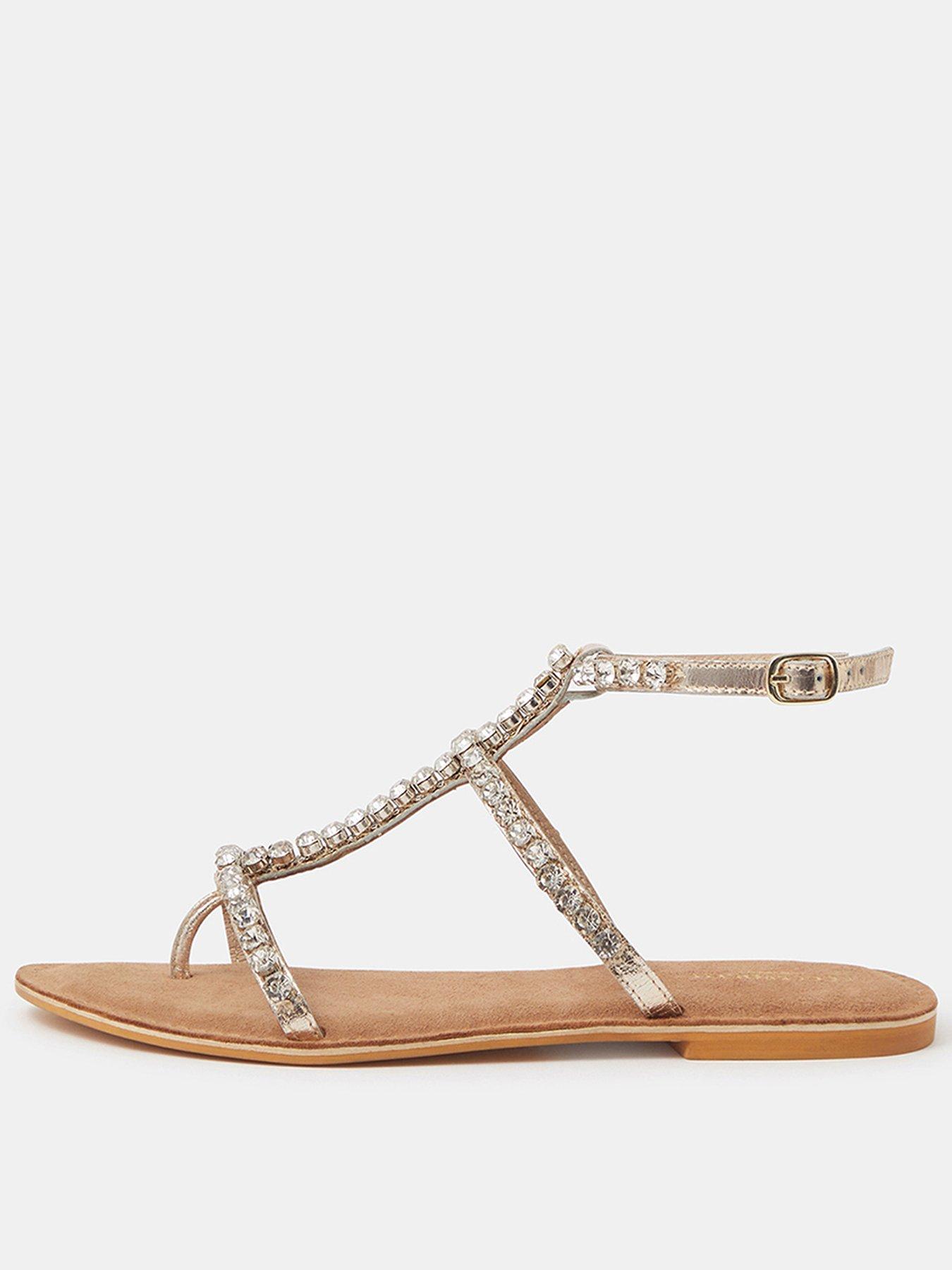 Accessorize Embellished Leather Gladiator Sandals - Silver