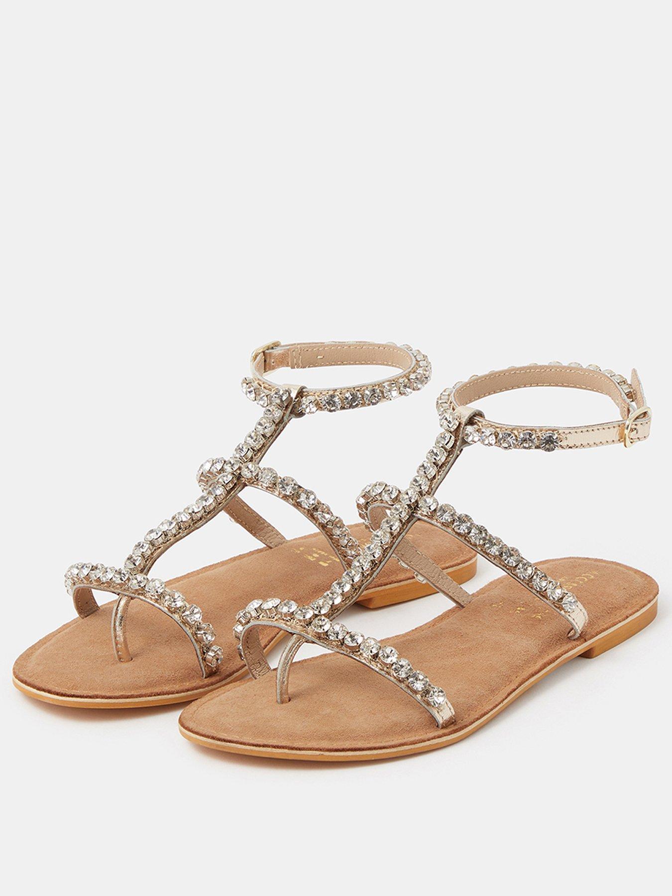 Image 2 of 3 of Accessorize Embellished Leather Gladiator Sandals - Silver
