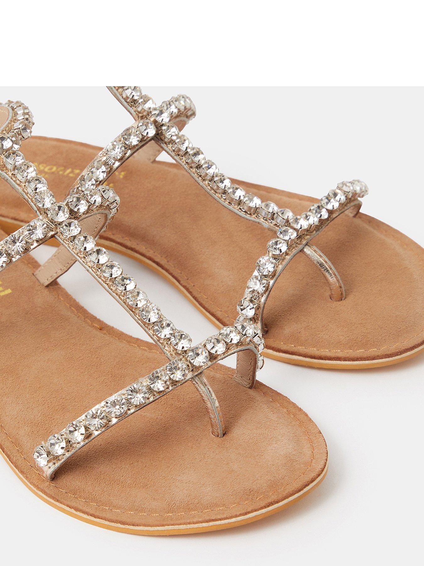 Image 3 of 3 of Accessorize Embellished Leather Gladiator Sandals - Silver