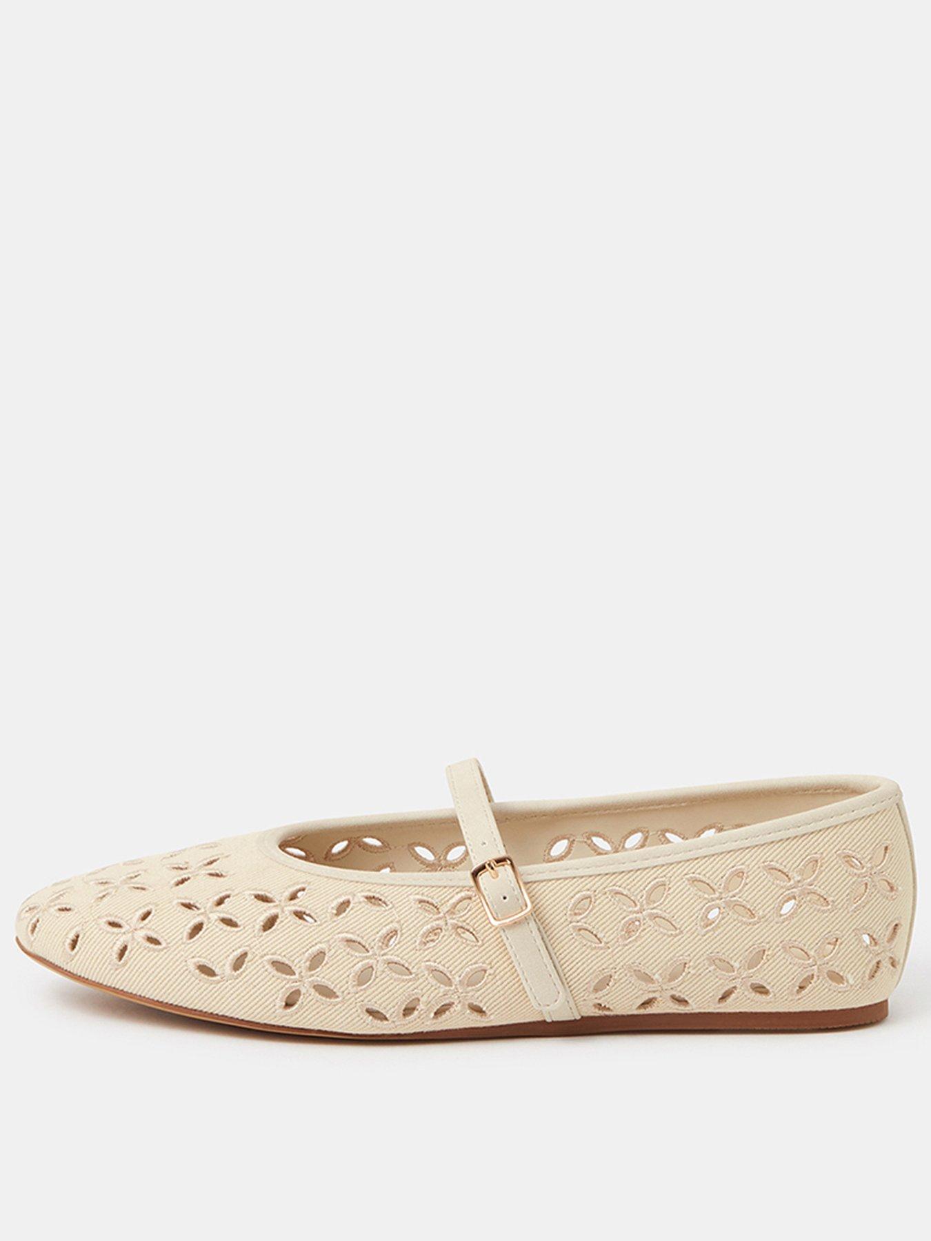 Accessorize Cut Out Mary Jane Ballet Flats - Cream