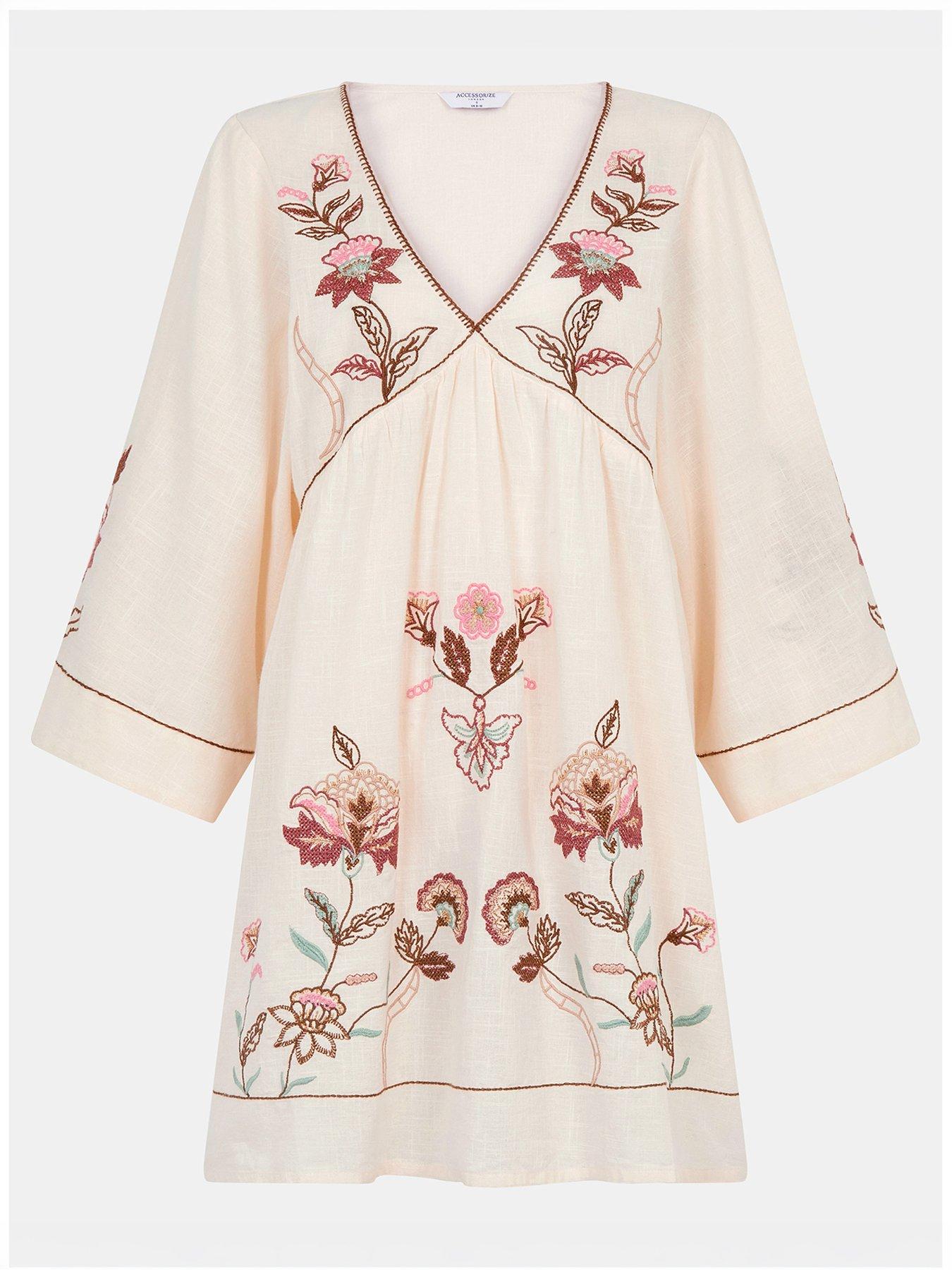Image 5 of 5 of Accessorize Statement Embellished Kaftan - Cream