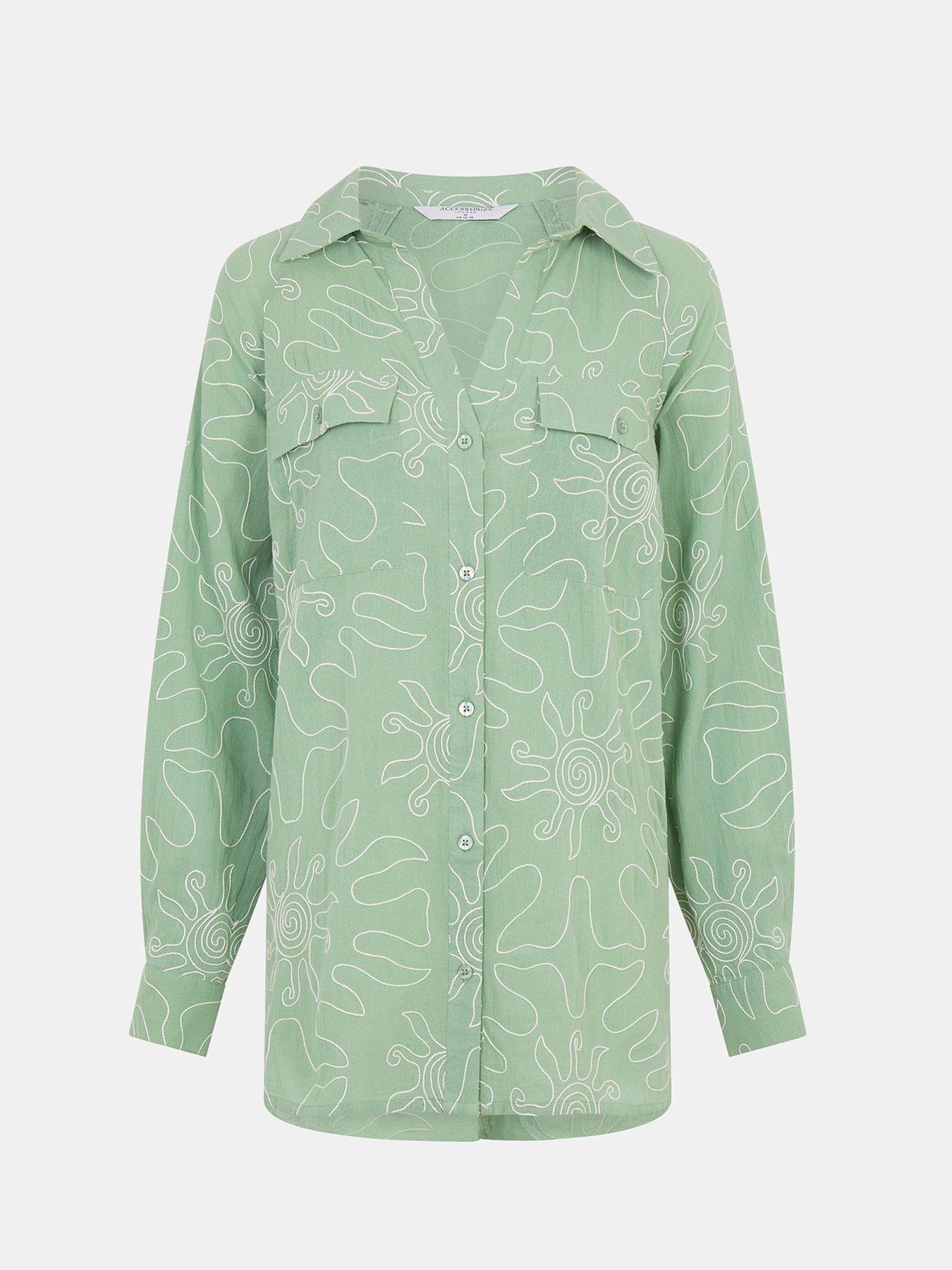 Image 5 of 5 of Accessorize Embroidered Beach Shirt&nbsp;- Green