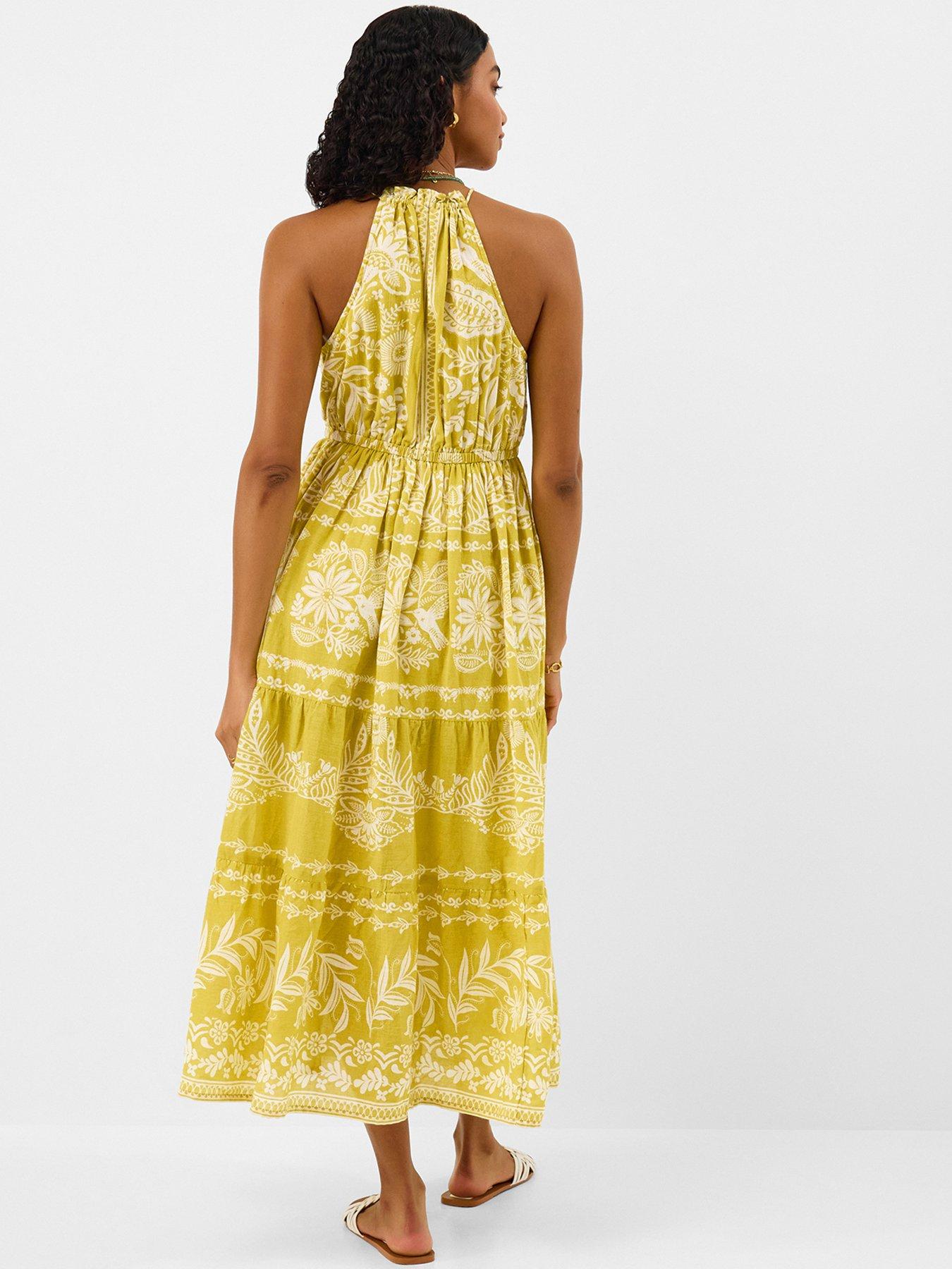 Image 2 of 4 of Accessorize Printed Halterneck Midaxi Beach Dress - Green