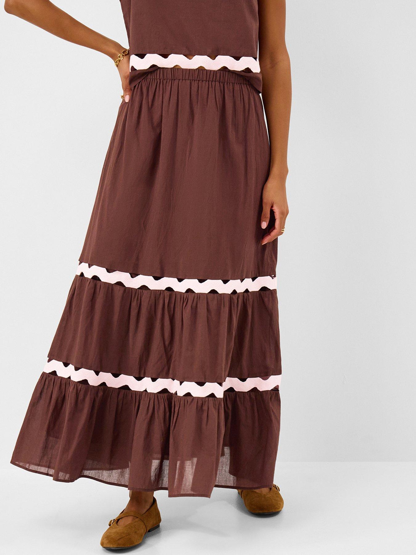 Image 1 of 4 of Accessorize Ric Rac Skirt - Brown