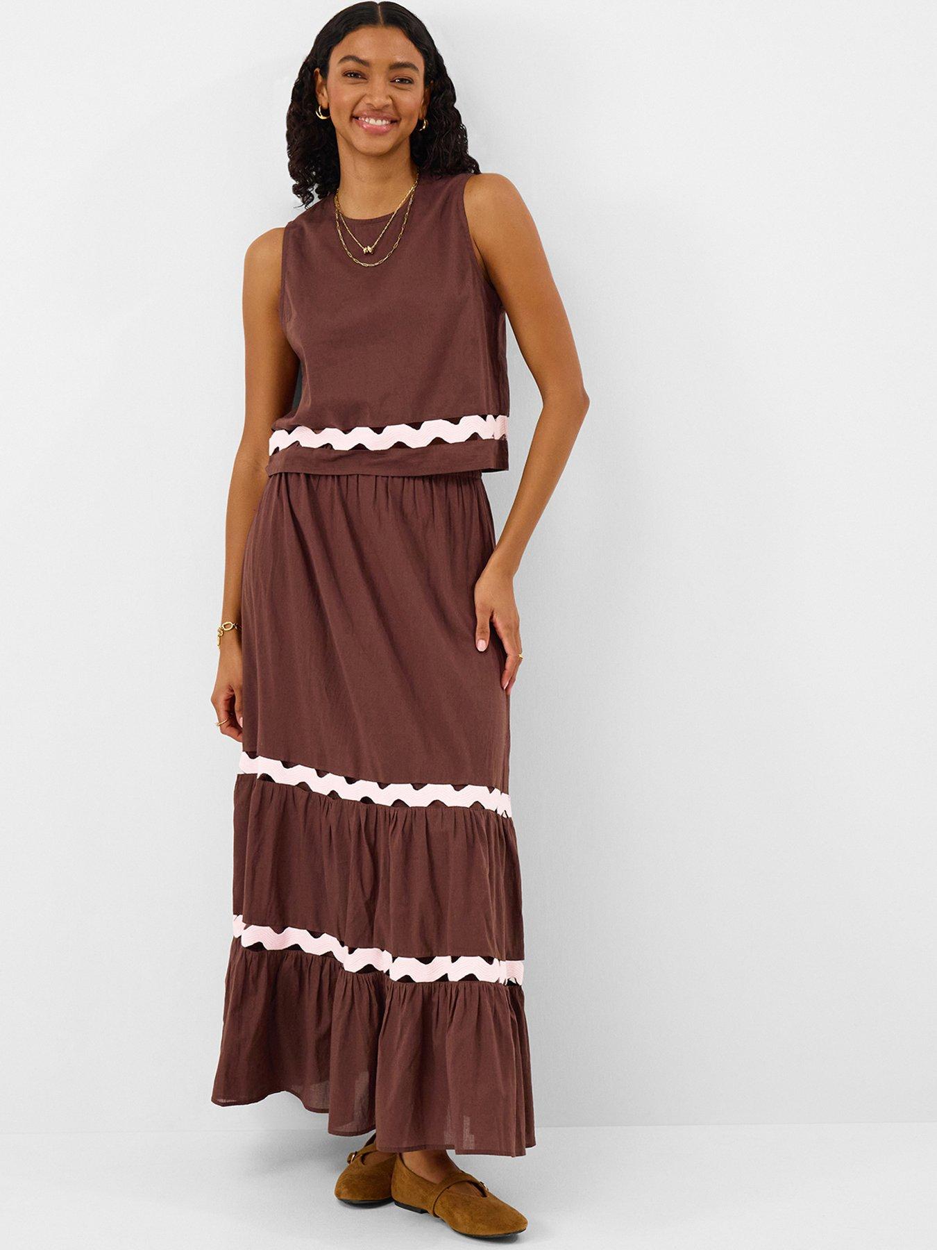 Image 3 of 4 of Accessorize Ric Rac Skirt - Brown