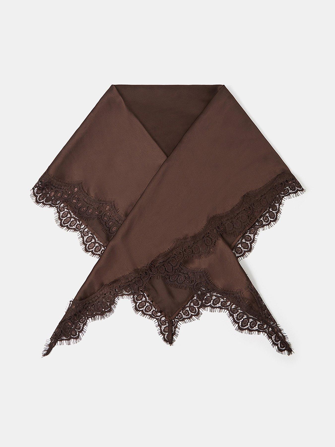 Image 1 of 3 of Accessorize Lace Satin Triangle Neck Scarf - Brown