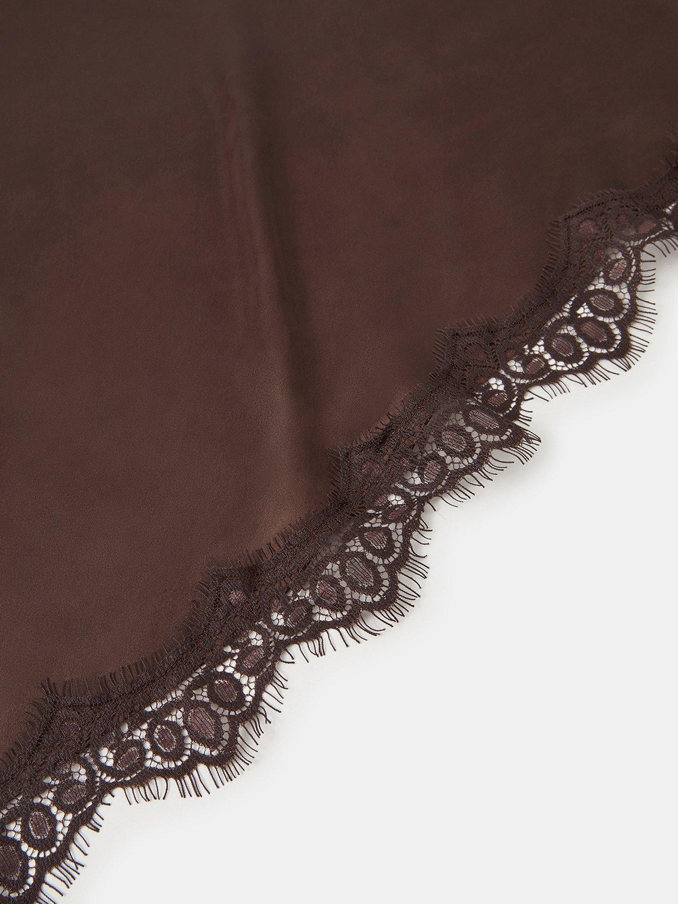 Image 3 of 3 of Accessorize Lace Satin Triangle Neck Scarf - Brown
