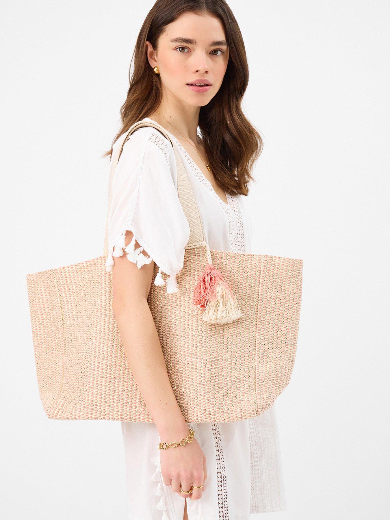 Image 2 of 5 of Accessorize Woven Metallic Beach Bag - Orange