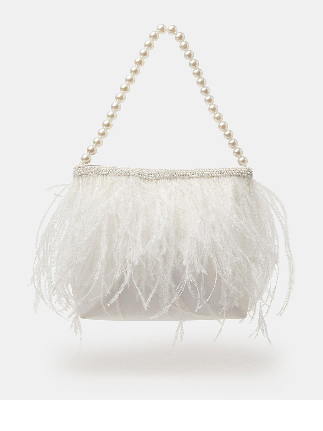 Accessorize Bridal Feather Pearl Handheld Bag - Cream