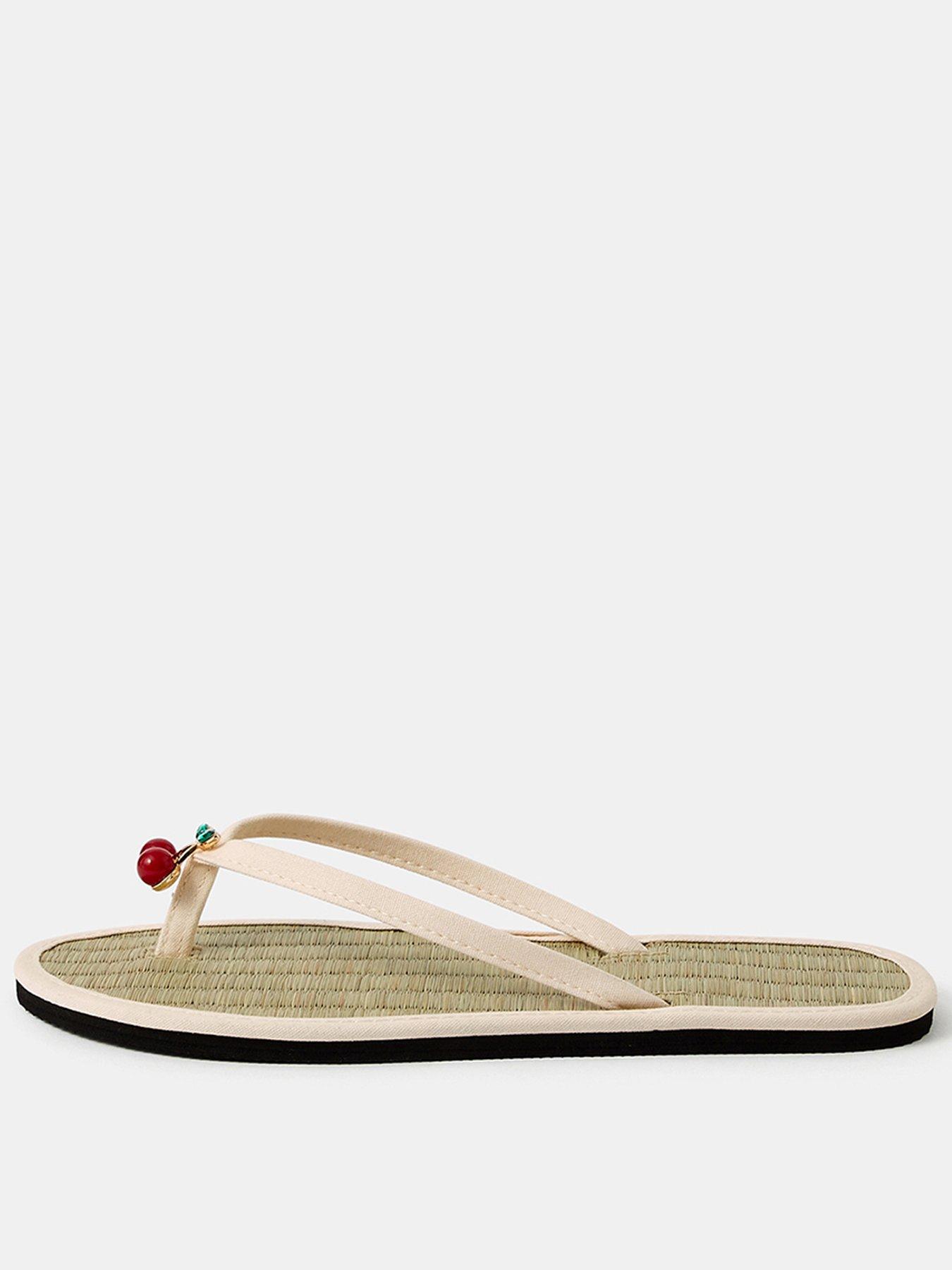 Accessorize Cherry Charm Seagrass Flip Flops - Cream