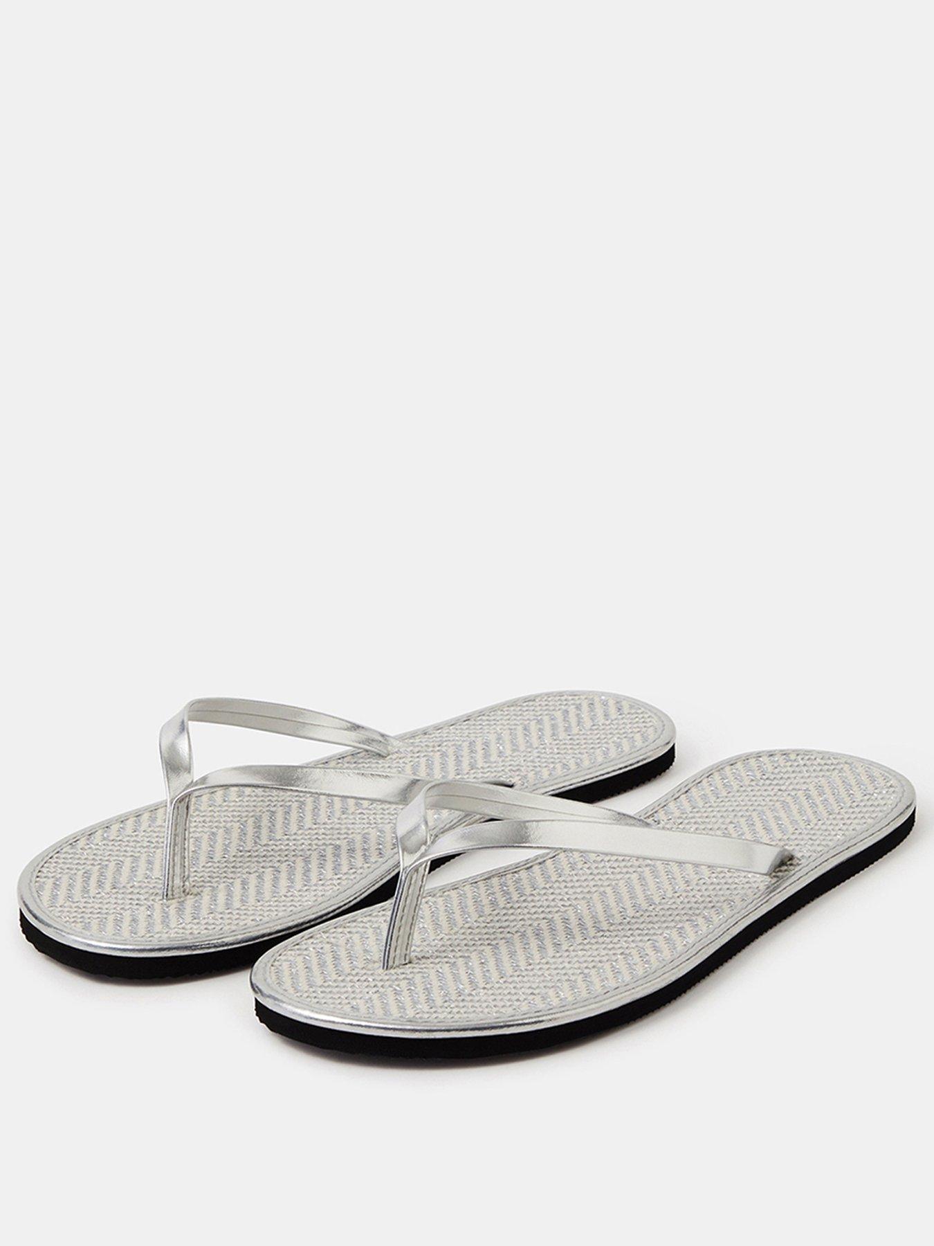Image 2 of 3 of Accessorize Metallic Seagrass Flip Flops - Silver