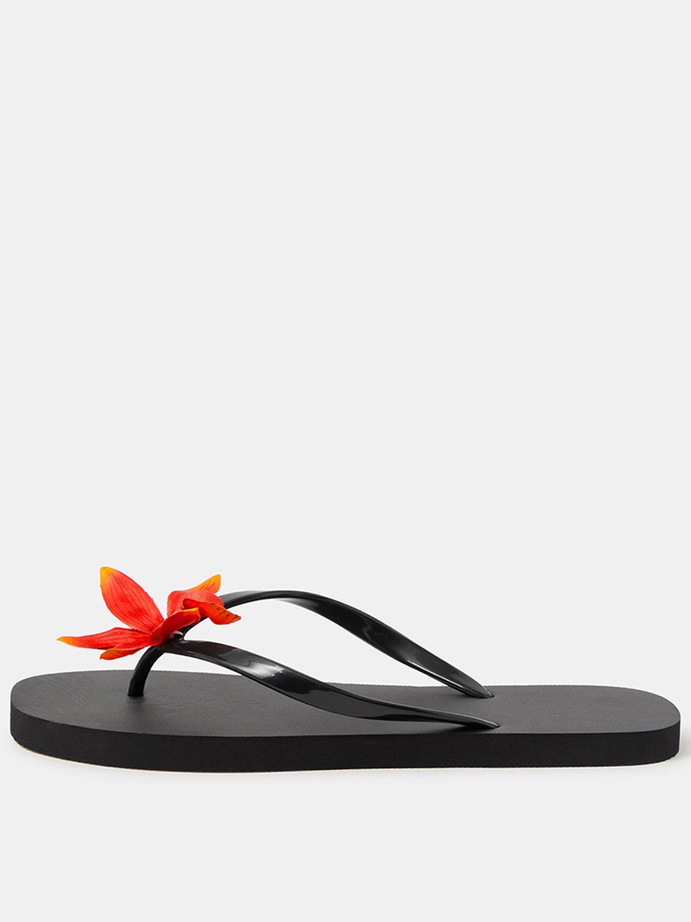 Accessorize Tropical Flower Flip Flops - Black