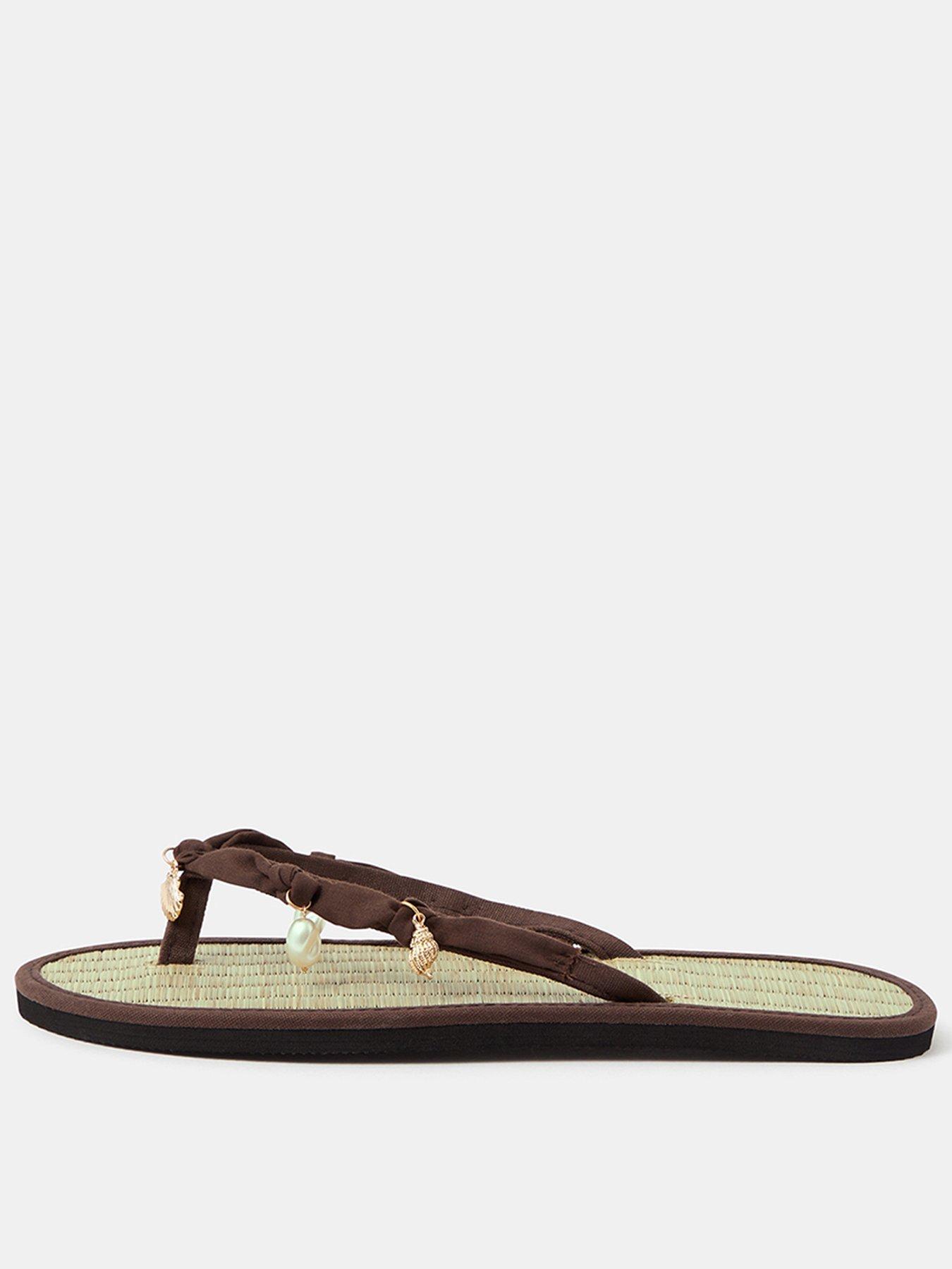 Accessorize Shell Charm Seagrass Flip Flops - Brown