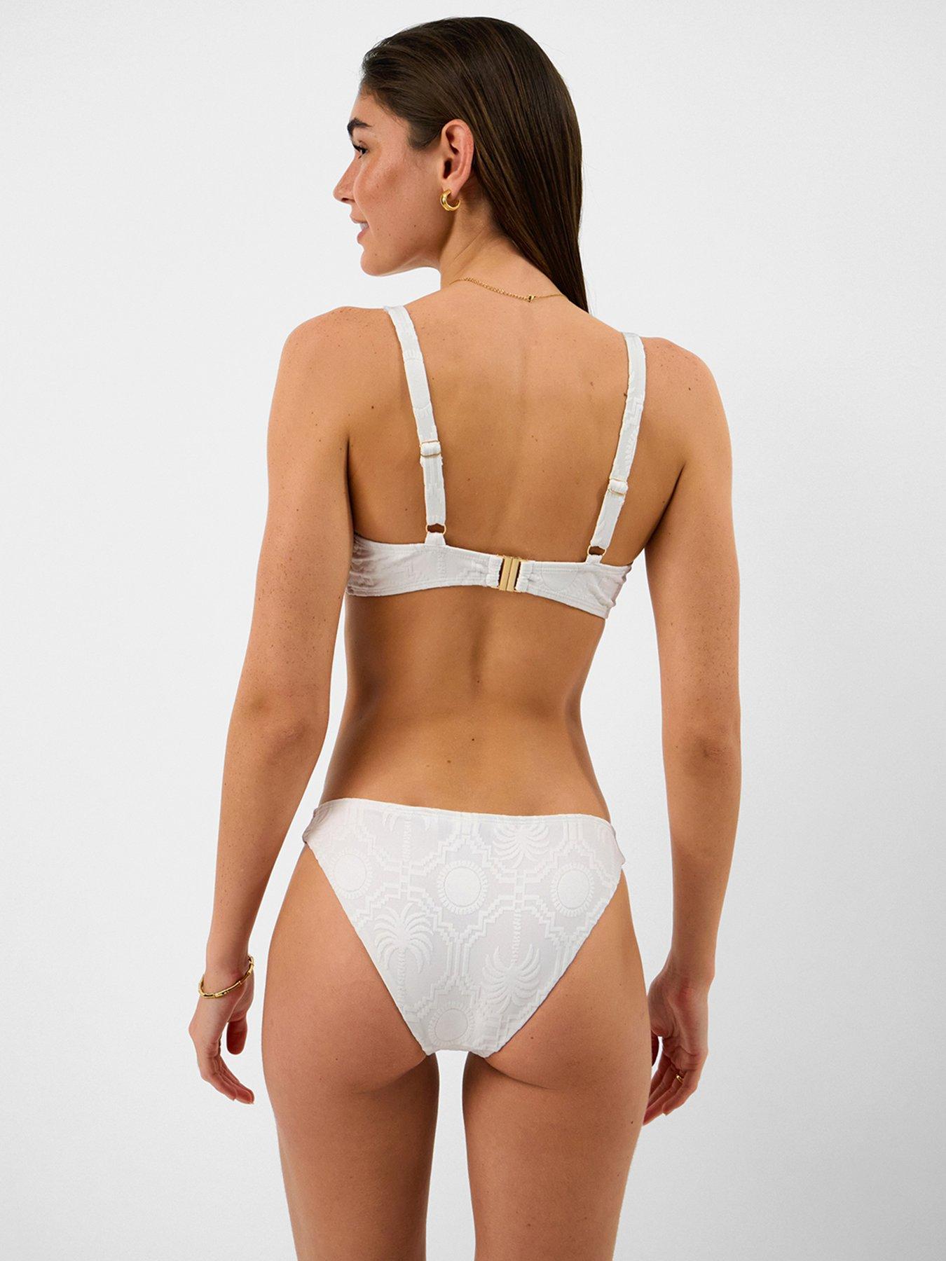 Image 2 of 5 of Accessorize Jacquard Gold Trim Bikini Top - White