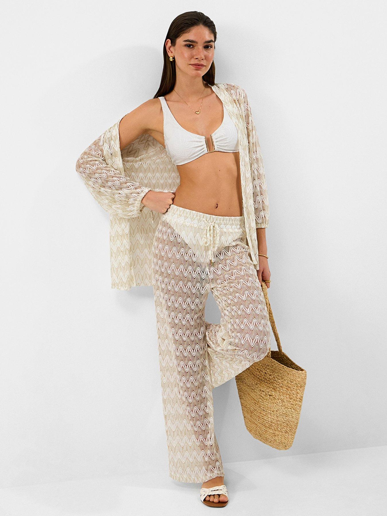 Image 3 of 5 of Accessorize Jacquard Gold Trim Bikini Top - White