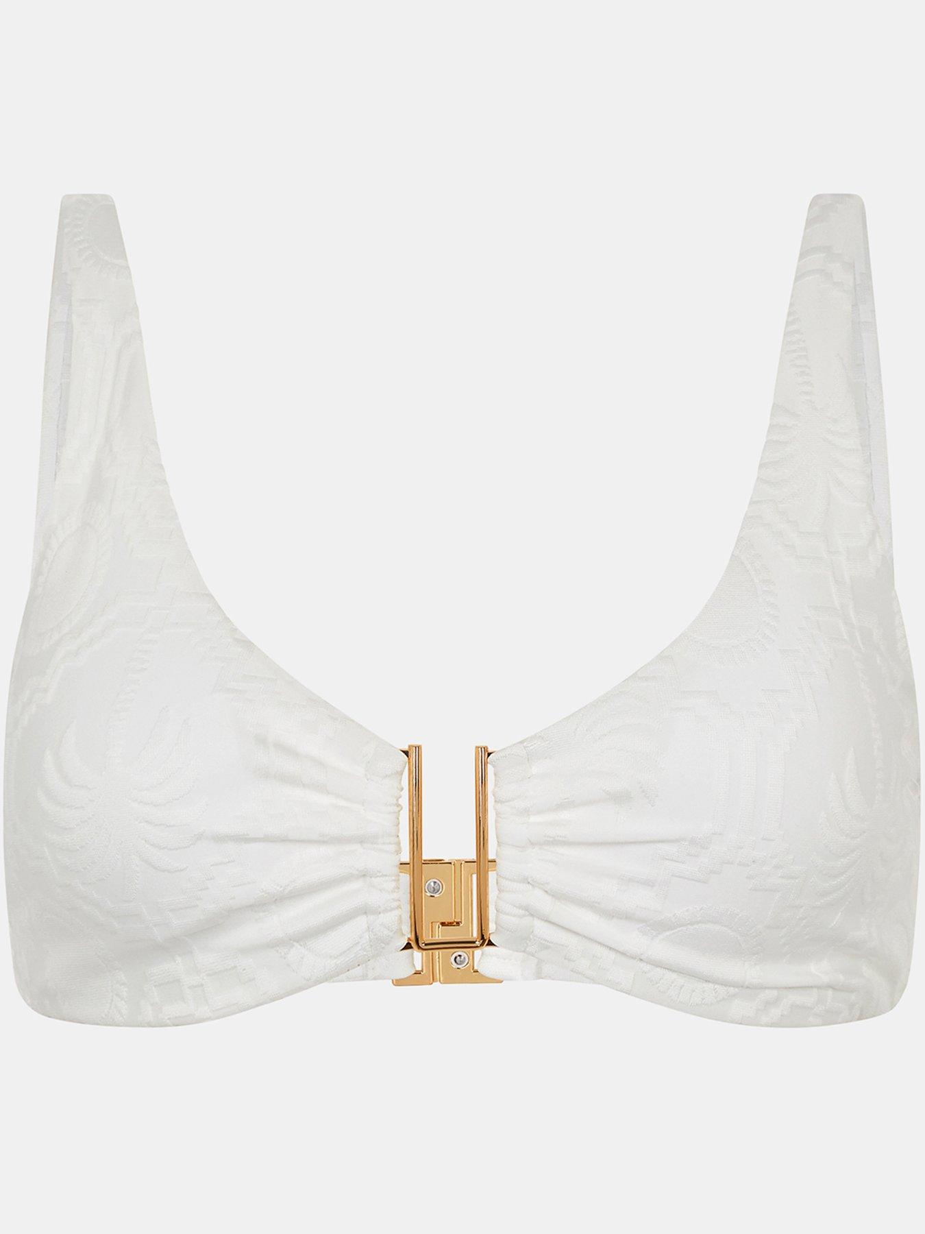 Image 5 of 5 of Accessorize Jacquard Gold Trim Bikini Top - White