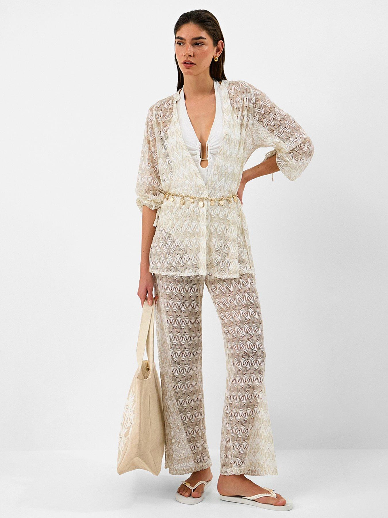 Image 3 of 5 of Accessorize Jacquard Gold Trim Swimsuit - White