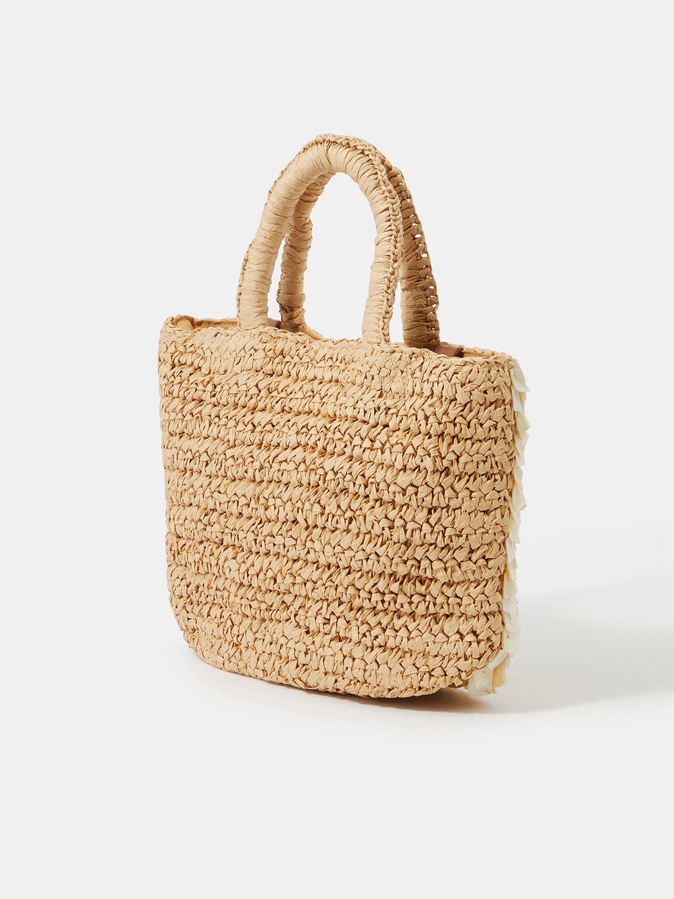 Image 3 of 5 of Accessorize Pearl Tile Raffia Handheld Bag - Cream
