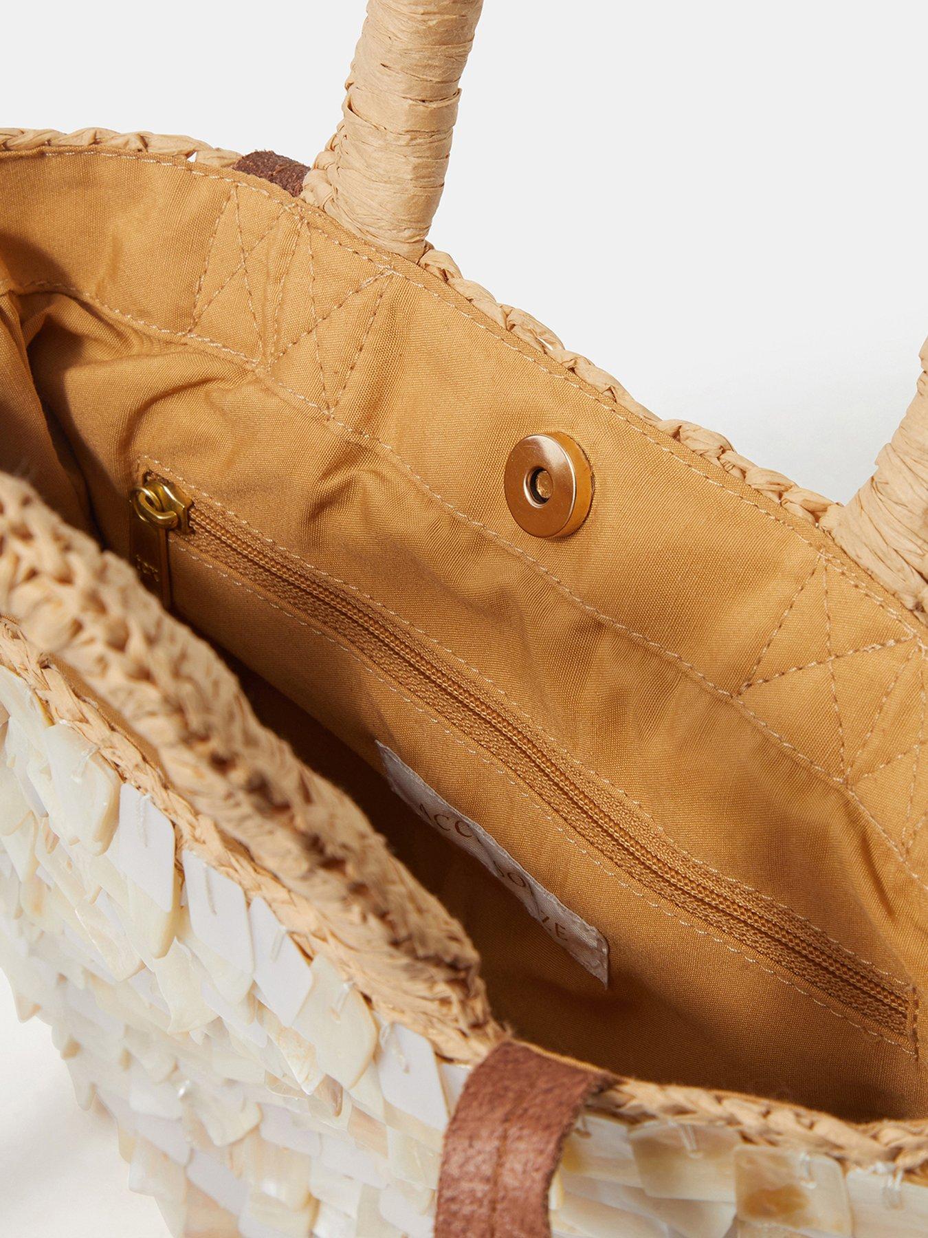 Image 4 of 5 of Accessorize Pearl Tile Raffia Handheld Bag - Cream