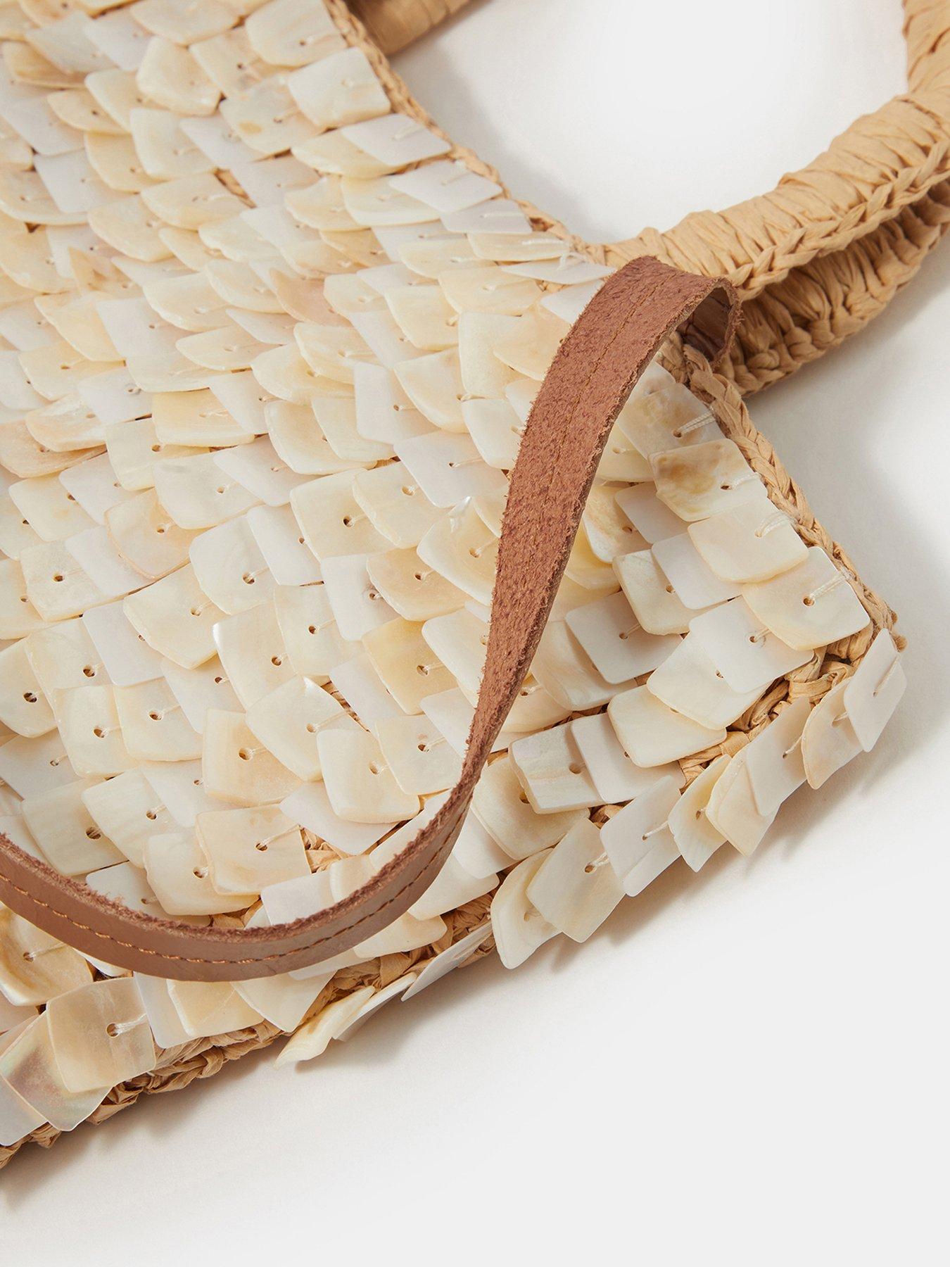 Image 5 of 5 of Accessorize Pearl Tile Raffia Handheld Bag - Cream
