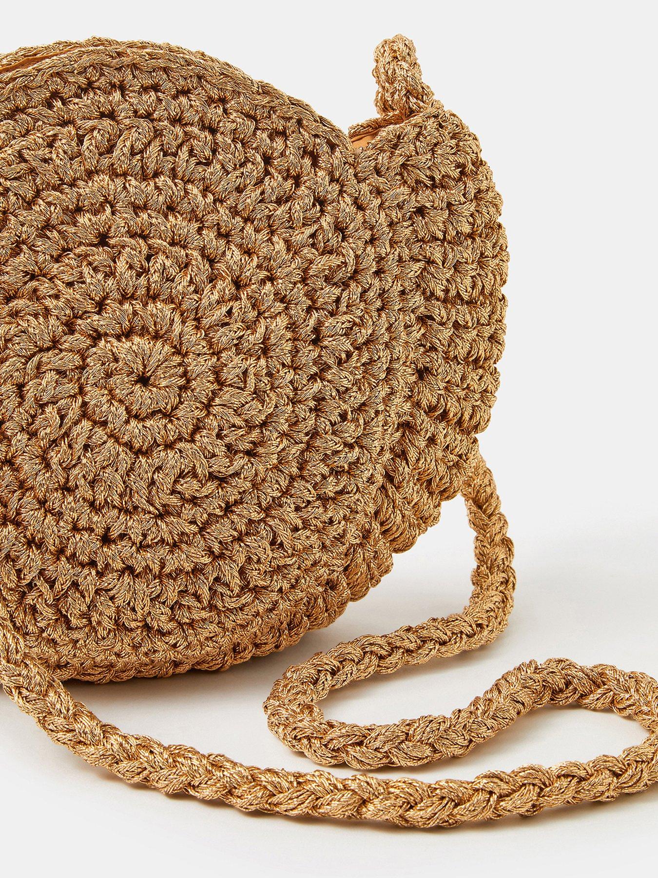 Image 4 of 5 of Accessorize Metallic Shell Macram&eacute; Crossbody Bag - Gold