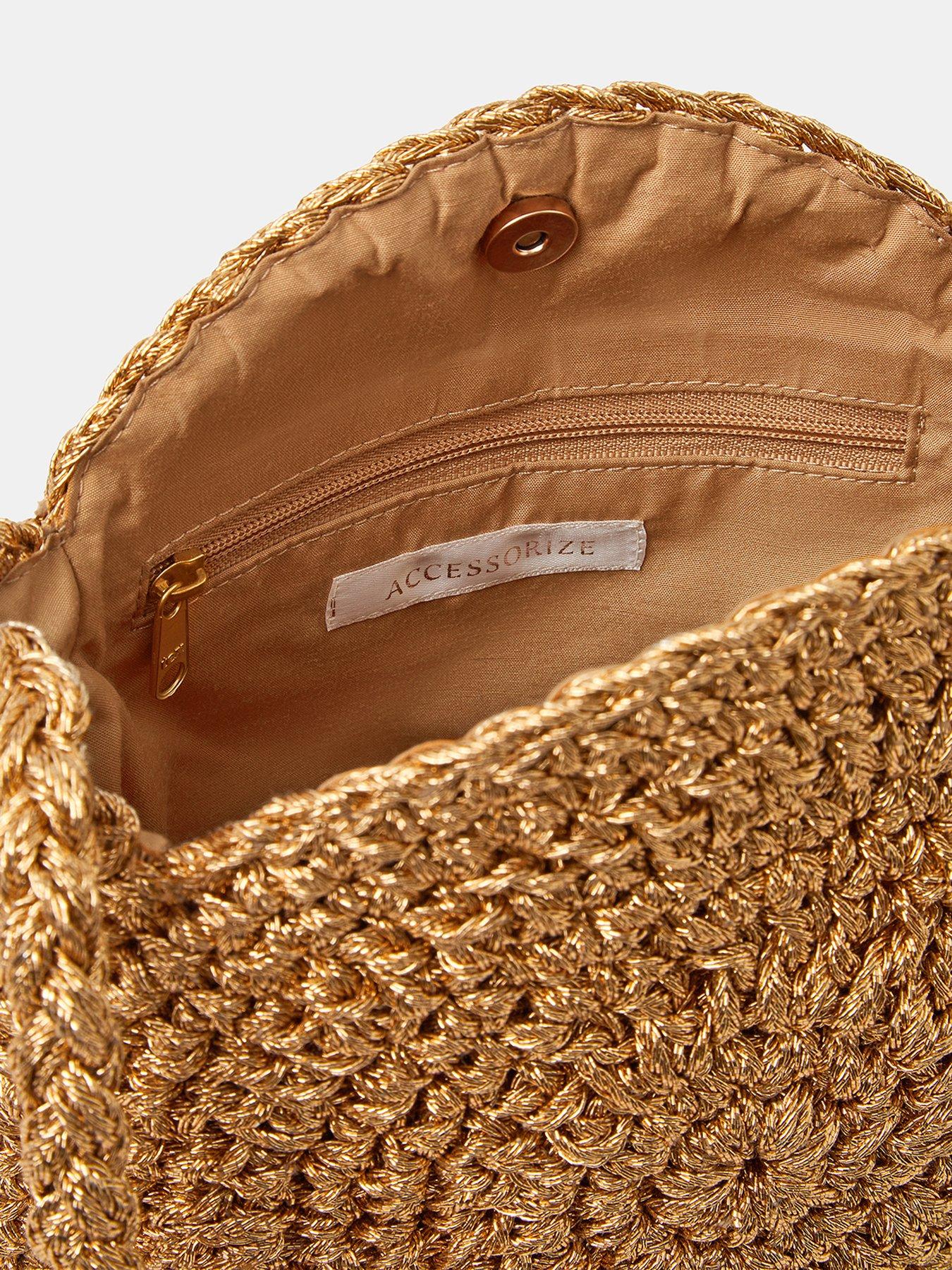 Image 5 of 5 of Accessorize Metallic Shell Macram&eacute; Crossbody Bag - Gold