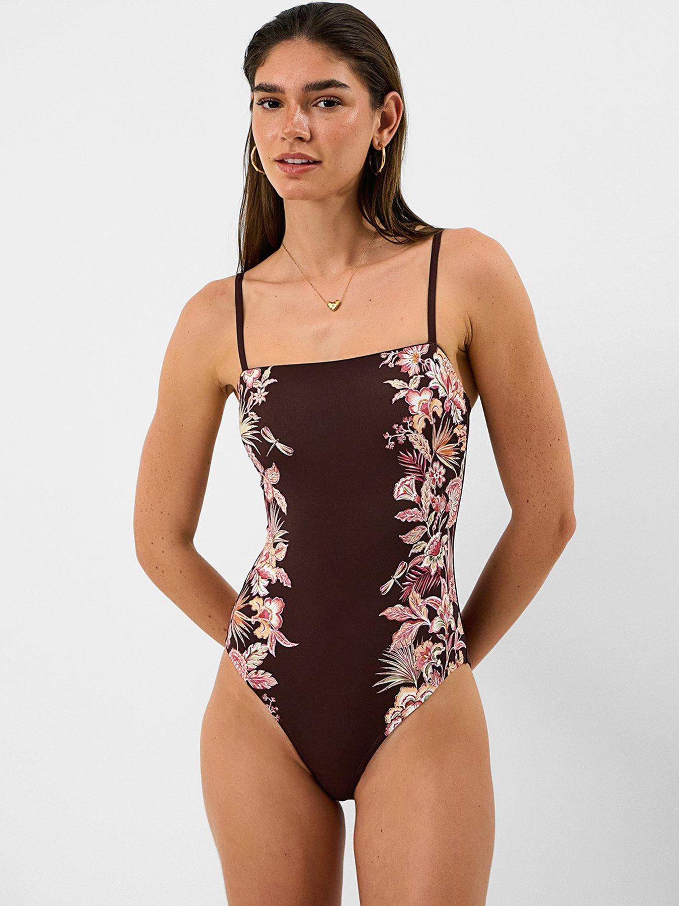 Accessorize Floral Print Swimsuit - Brown