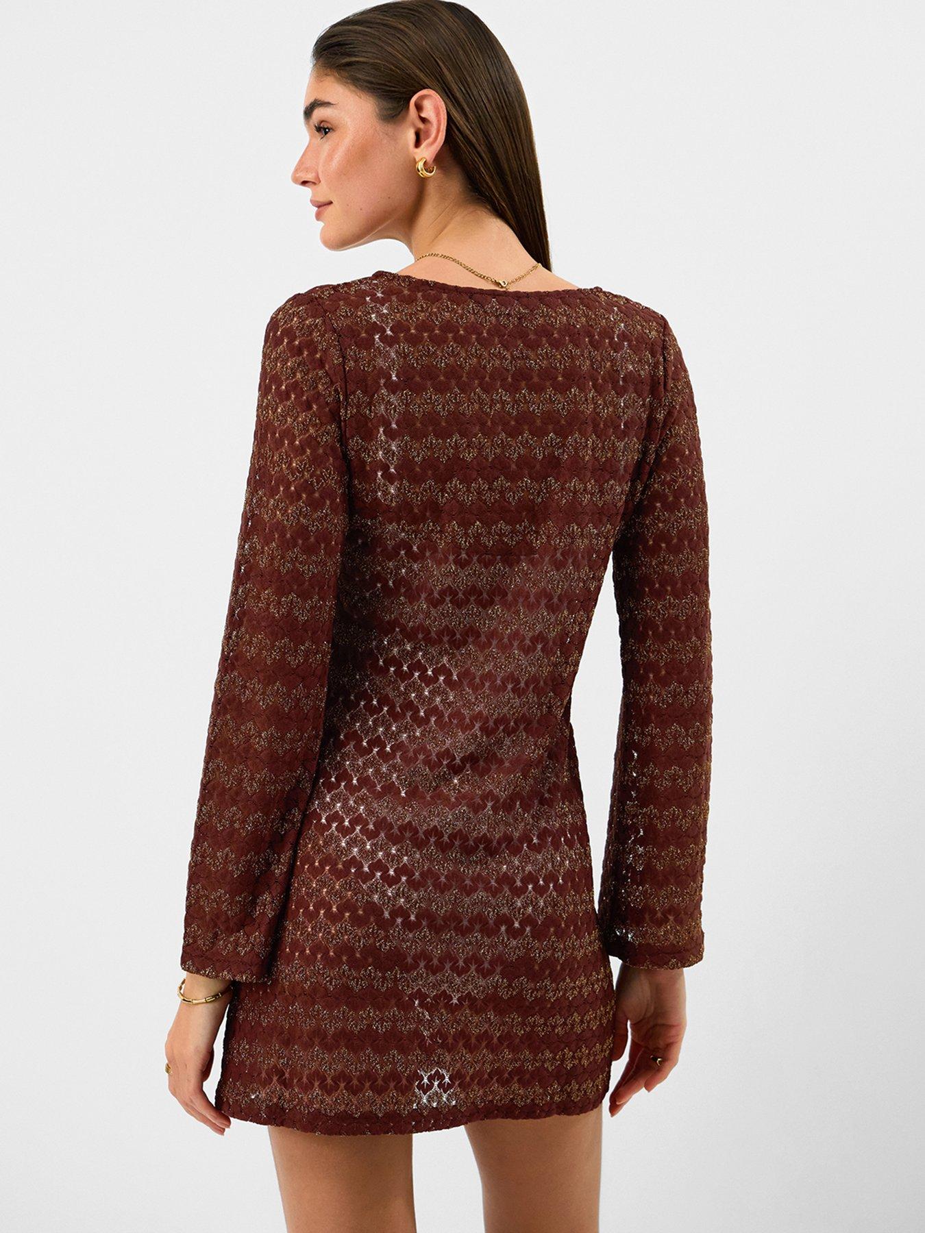 Image 2 of 5 of Accessorize Beach Bronze Shimmer Crochet Cover Up - Brown