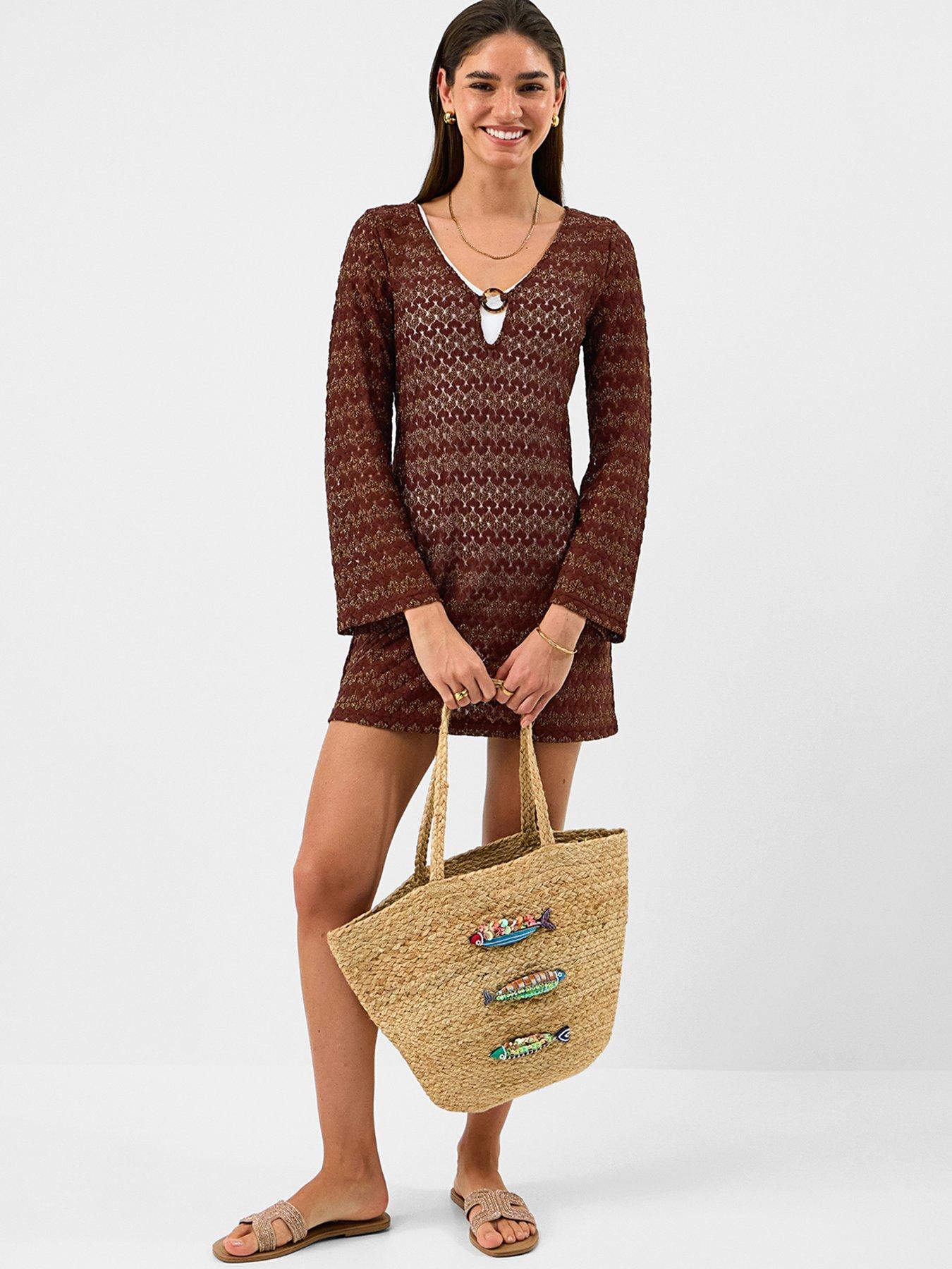 Image 3 of 5 of Accessorize Beach Bronze Shimmer Crochet Cover Up - Brown