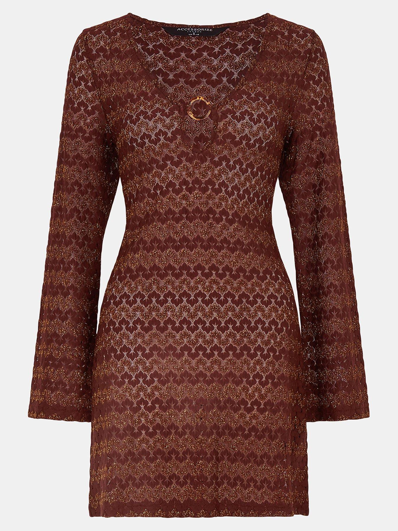 Image 5 of 5 of Accessorize Beach Bronze Shimmer Crochet Cover Up - Brown