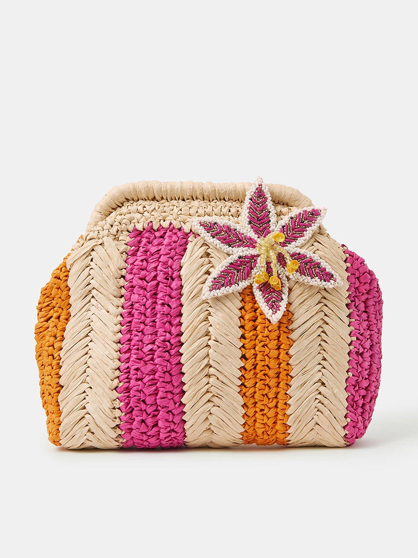 Accessorize Stripe Raffia Clutch