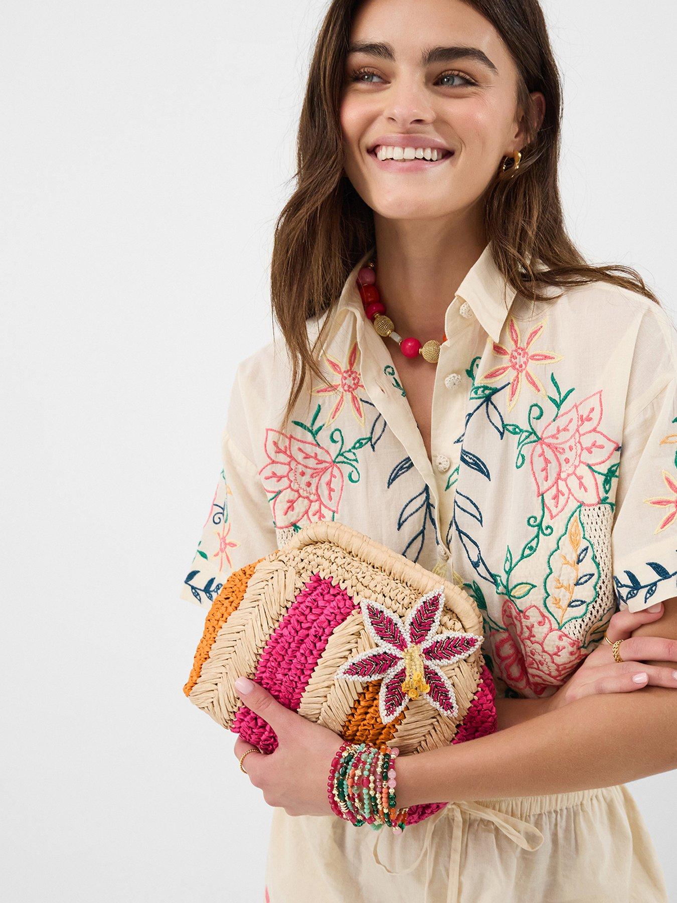 Image 2 of 5 of Accessorize Stripe Raffia Clutch