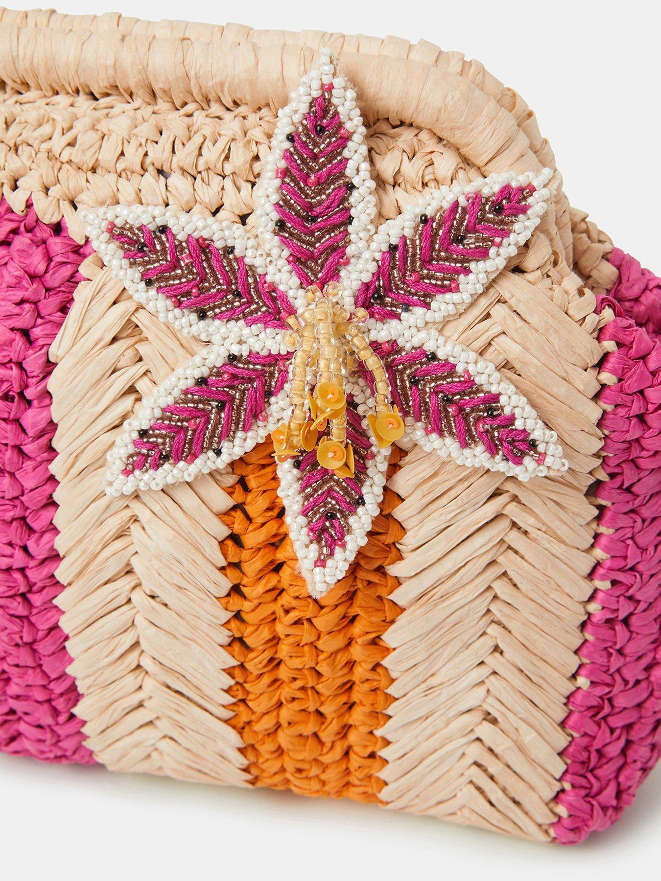 Image 4 of 5 of Accessorize Stripe Raffia Clutch
